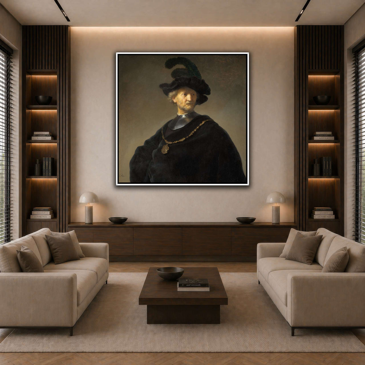 Old-Man-with-a-Gold-Chain_Rembrandt-van-Rijn dark neutral-living room