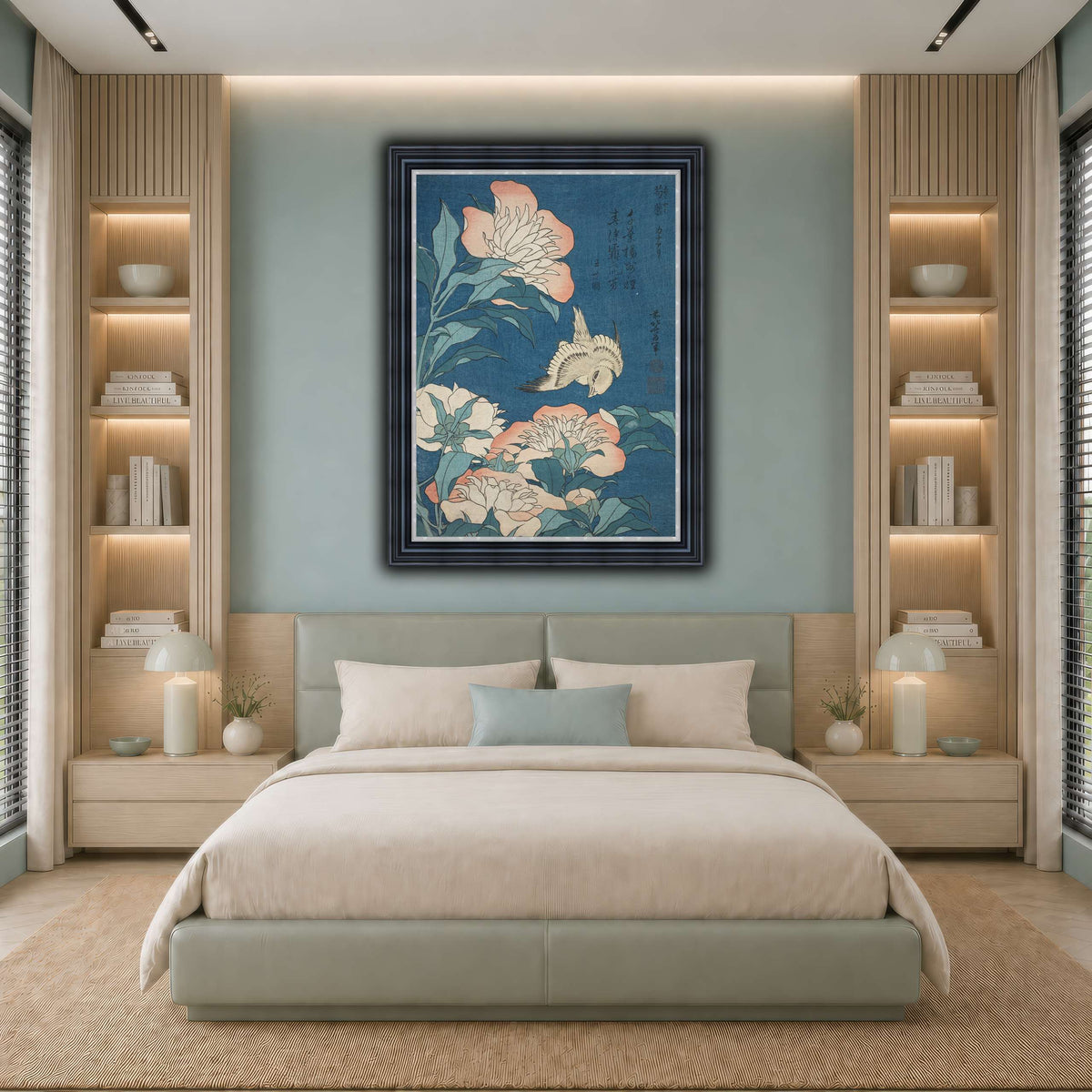 Peonies_and_Canary_Katsushika Hokusai cool-bedroom
