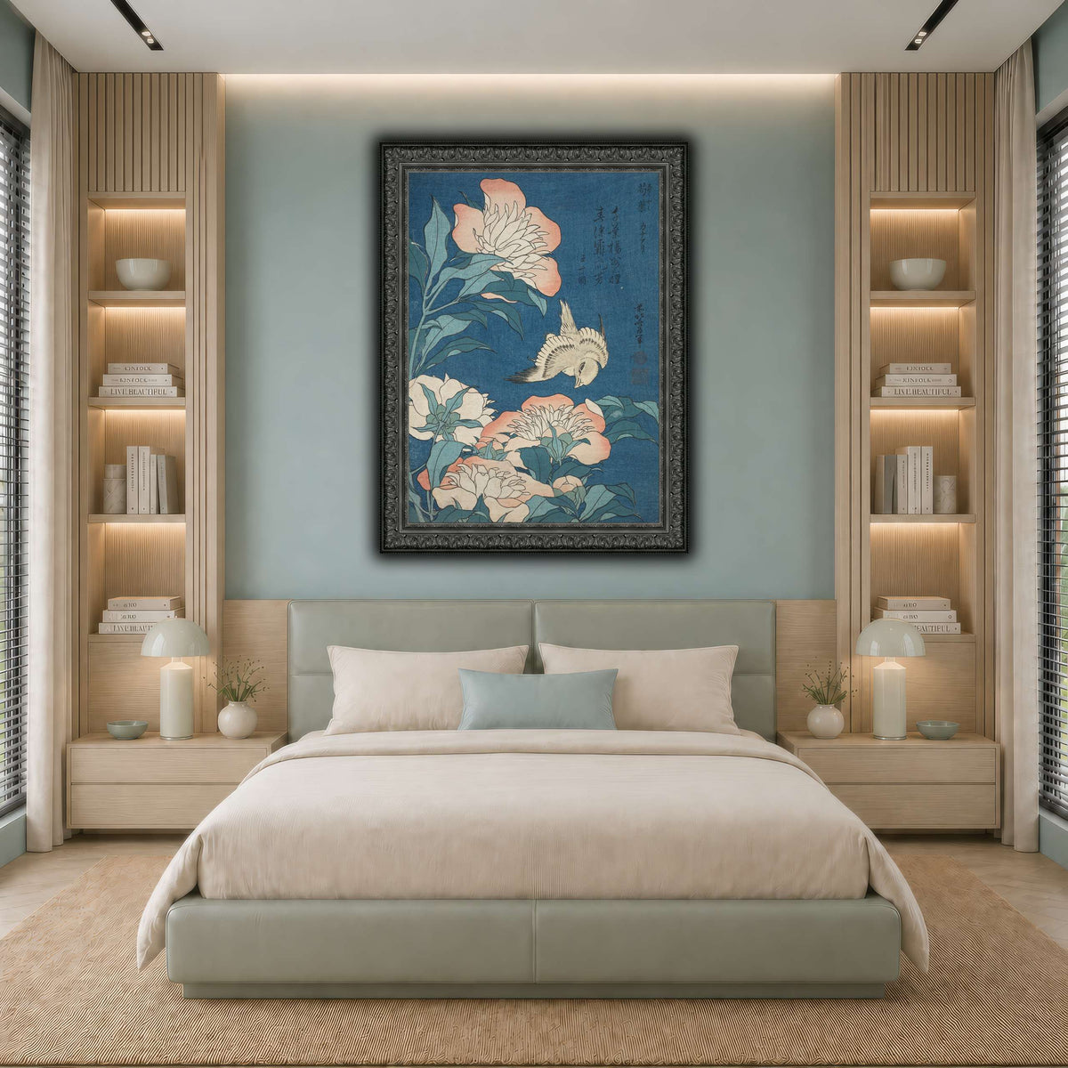 Peonies_and_Canary_Katsushika Hokusai cool-bedroom