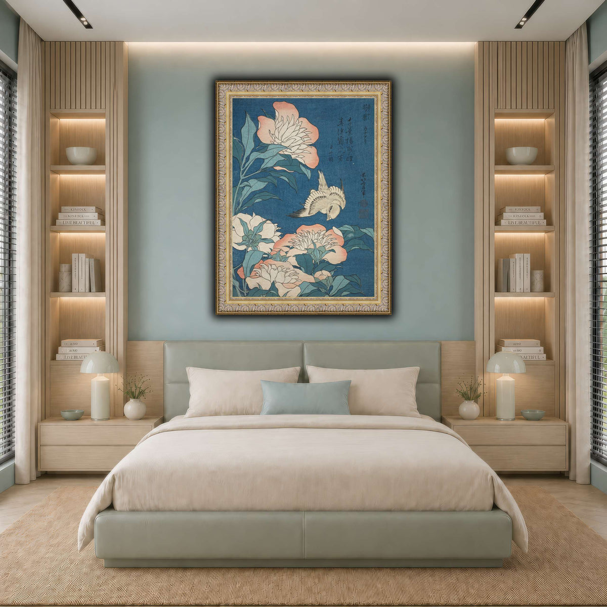 Peonies_and_Canary_Katsushika Hokusai cool-bedroom