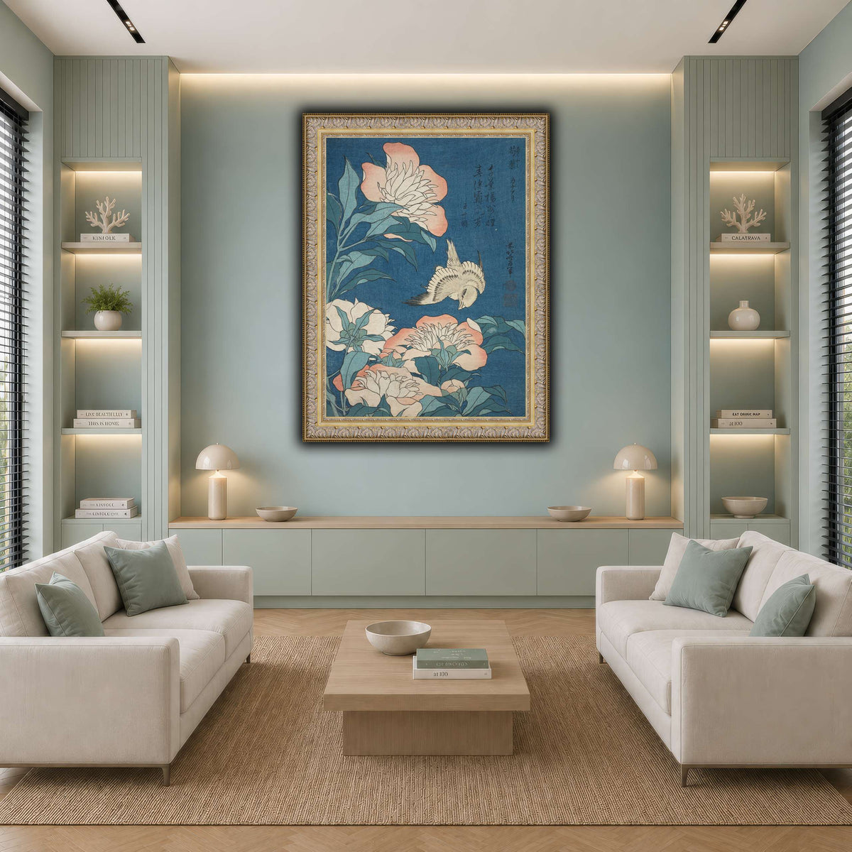 Peonies_and_Canary_Katsushika Hokusai cool-living room