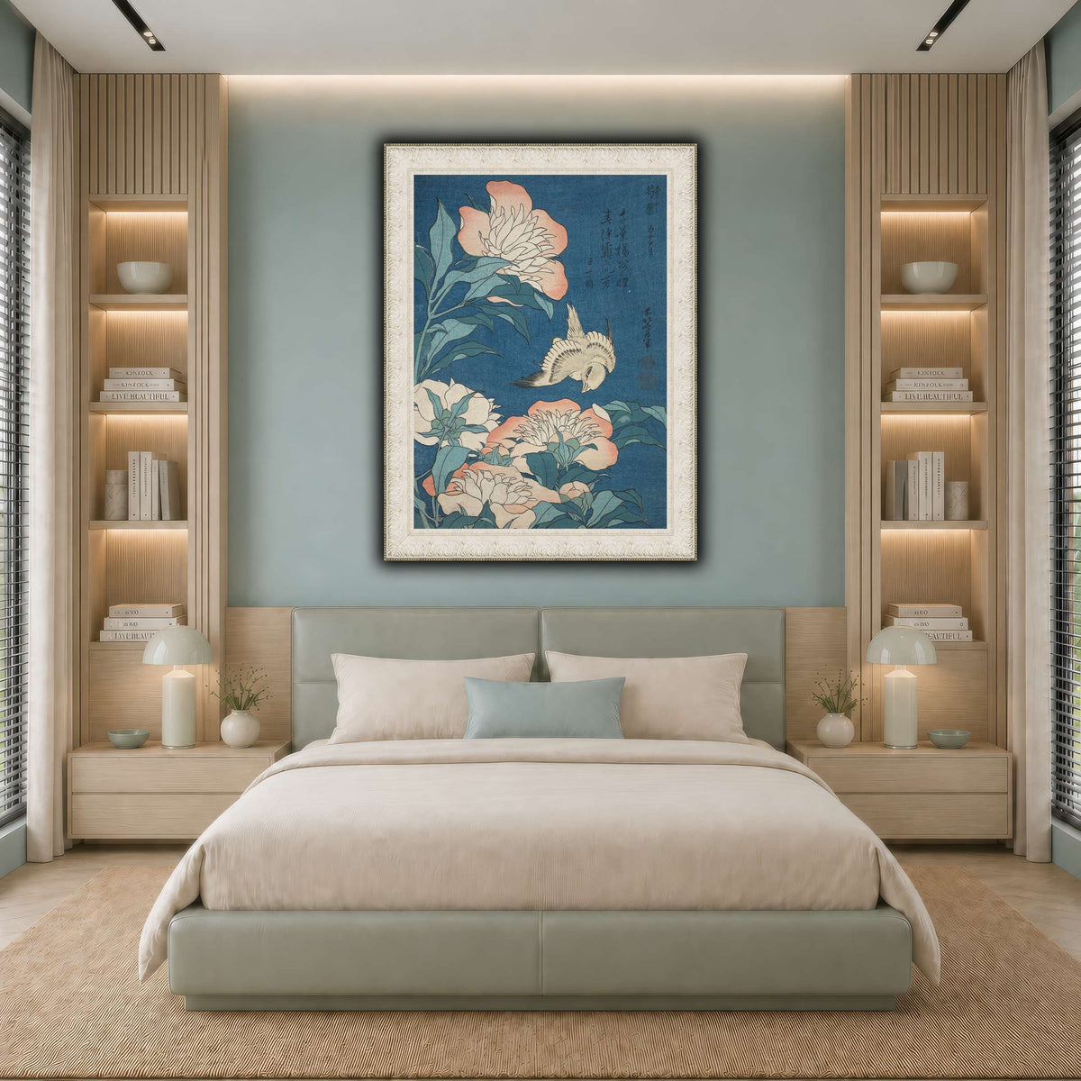 Peonies_and_Canary_Katsushika Hokusai cool-bedroom