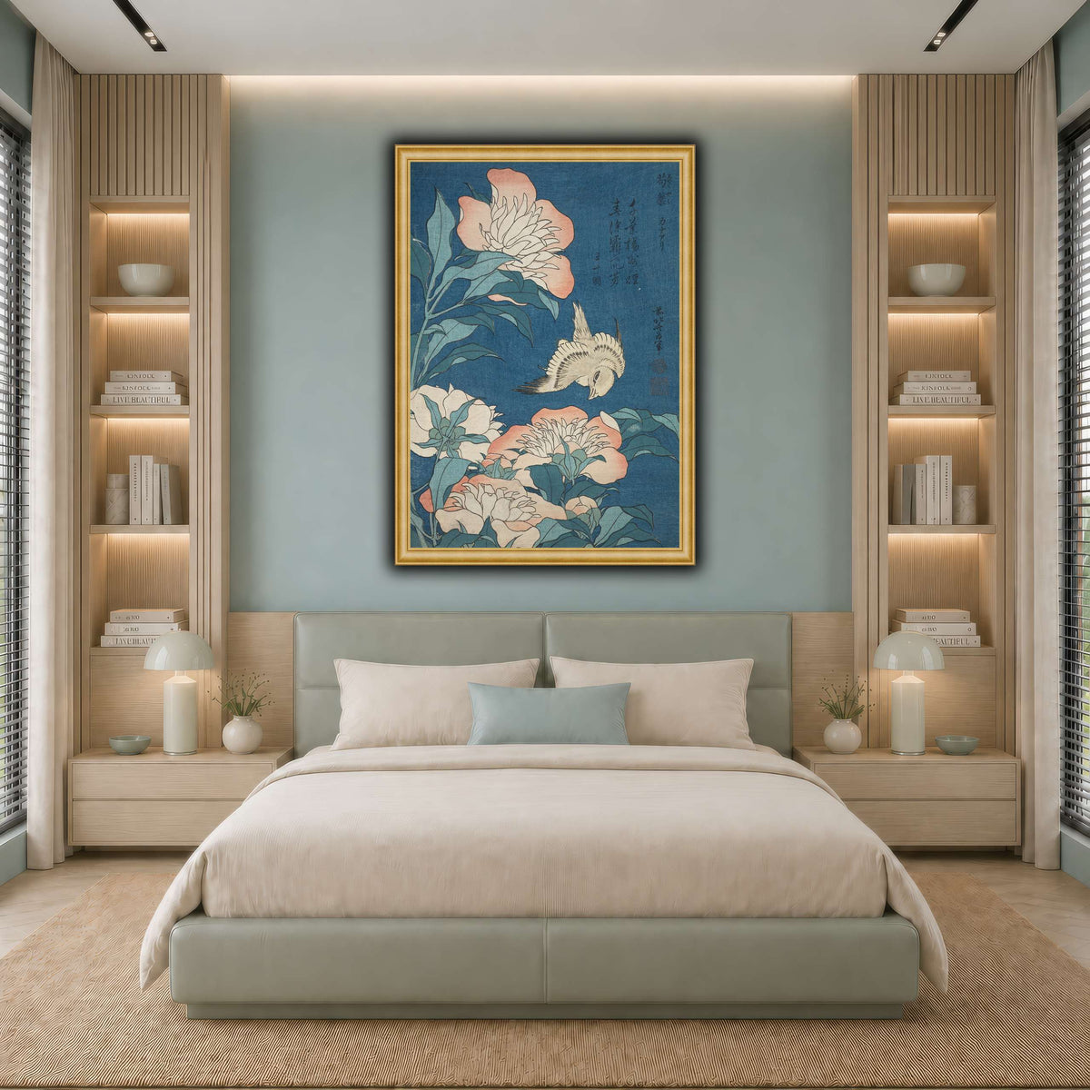 Peonies_and_Canary_Katsushika Hokusai cool-bedroom