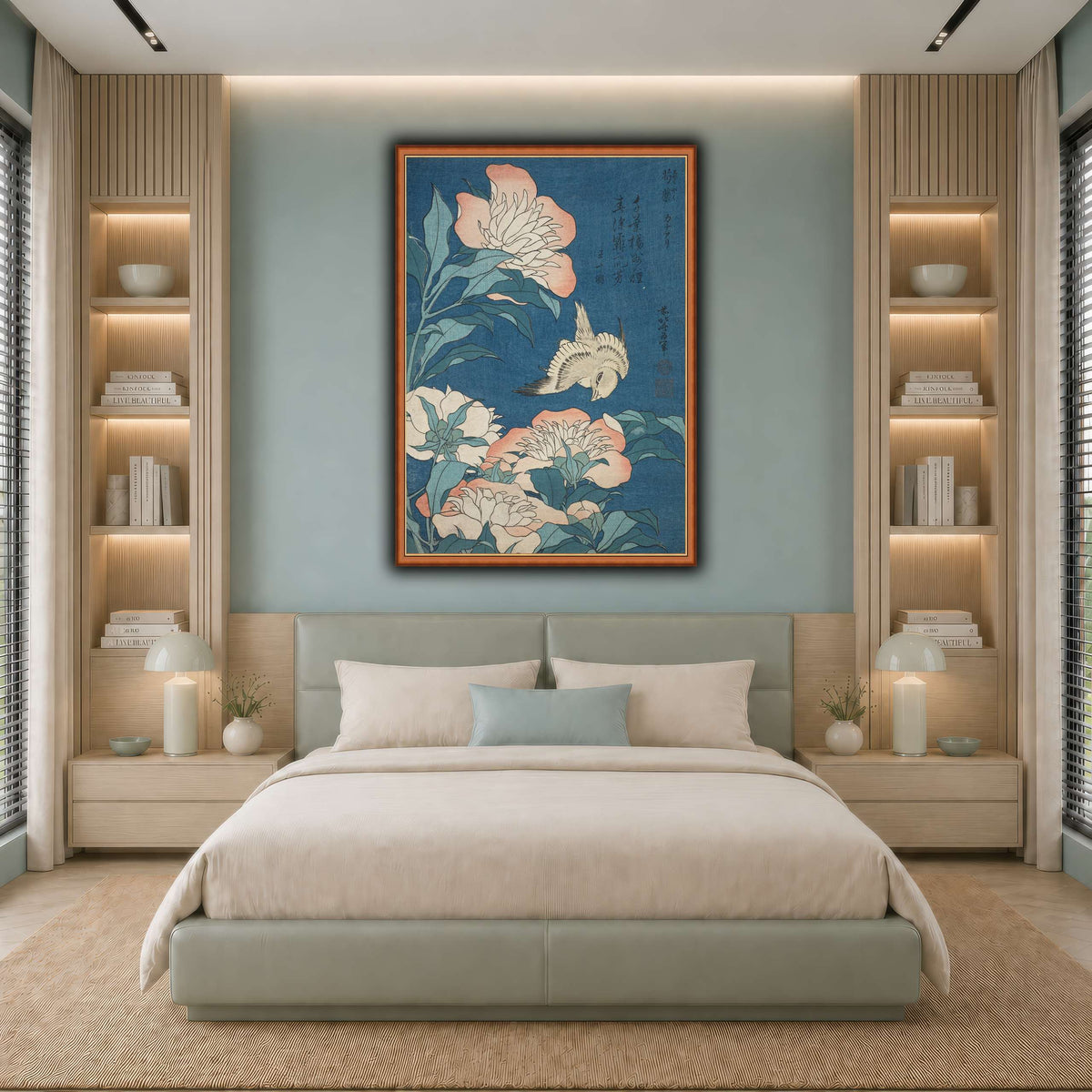 Peonies_and_Canary_Katsushika Hokusai cool-bedroom