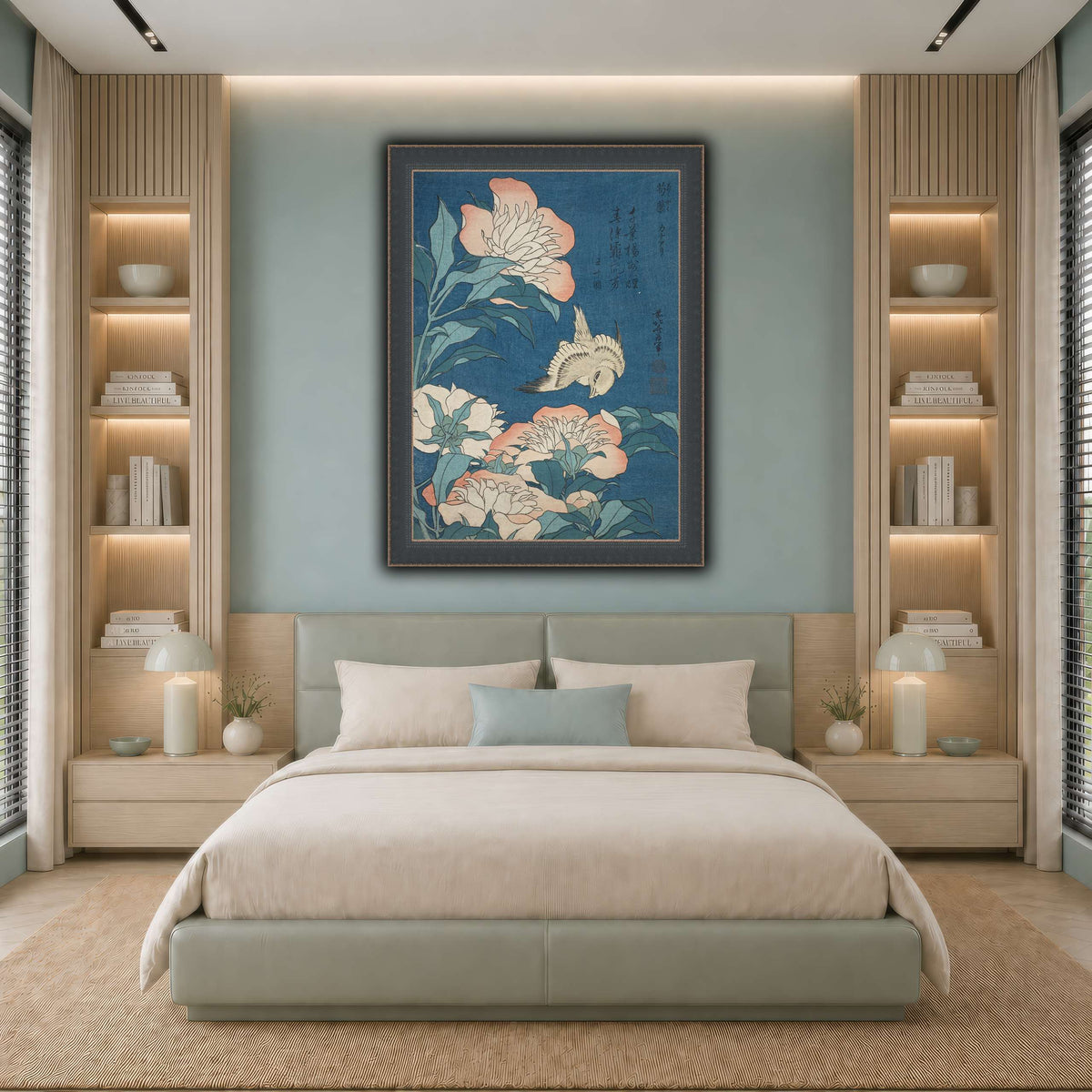Peonies_and_Canary_Katsushika Hokusai cool-bedroom