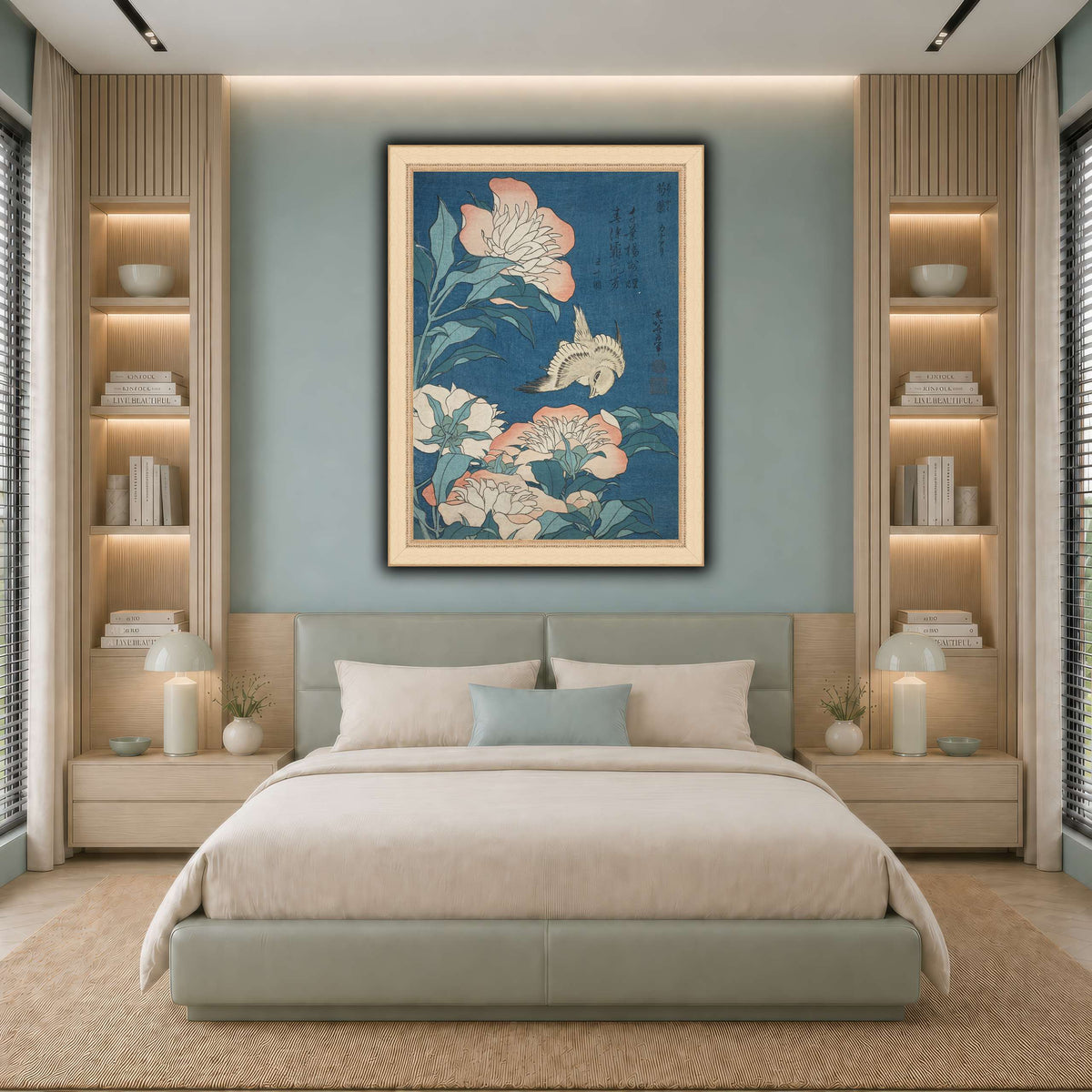 Peonies_and_Canary_Katsushika Hokusai cool-bedroom