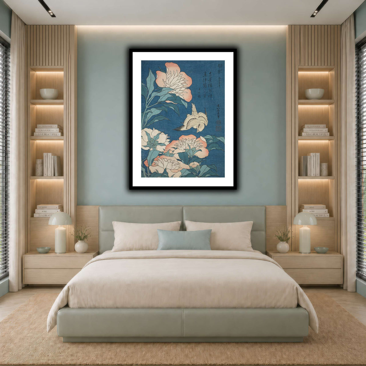 Peonies_and_Canary_Katsushika Hokusai cool-bedroom