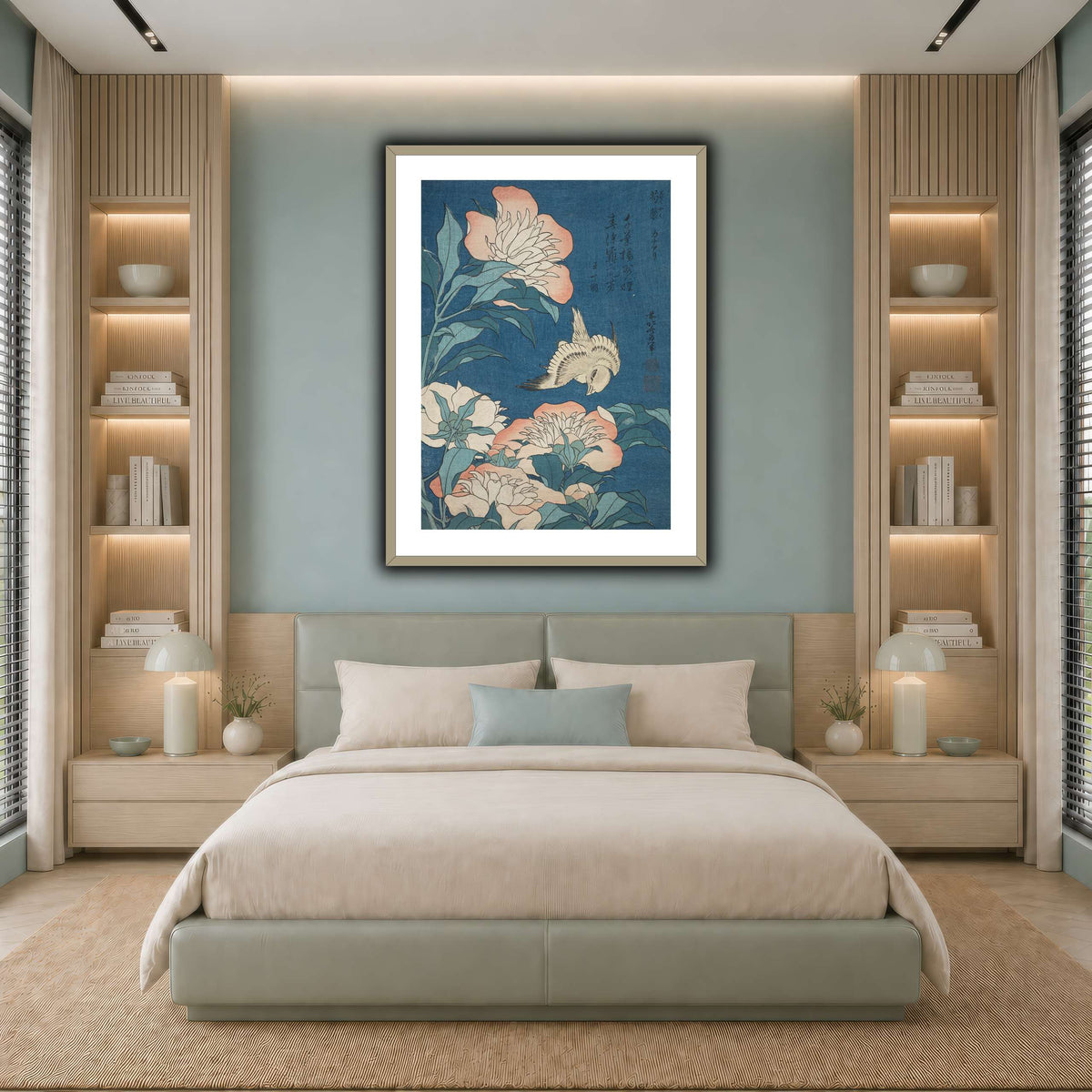 Peonies_and_Canary_Katsushika Hokusai cool-bedroom
