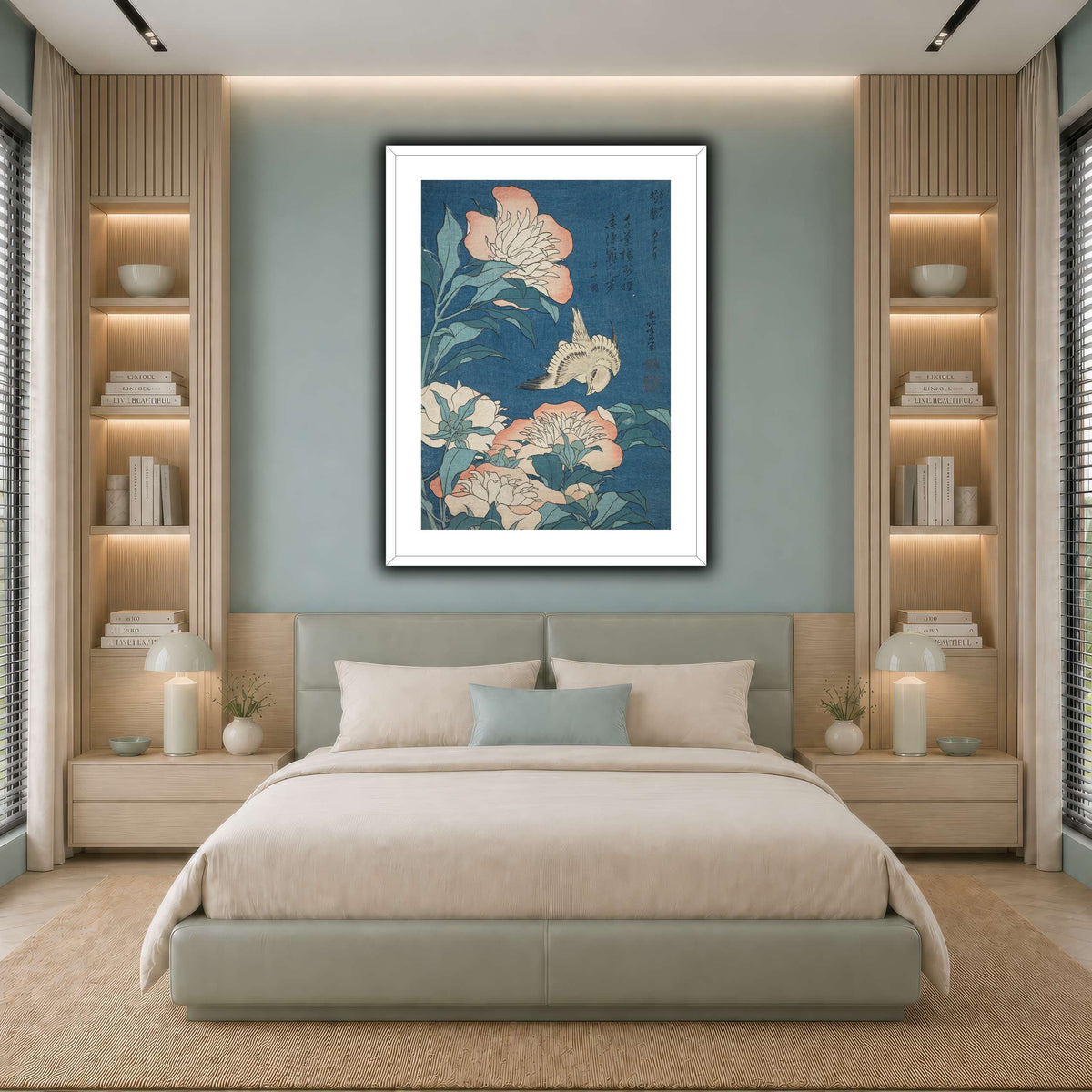 Peonies_and_Canary_Katsushika Hokusai cool-bedroom