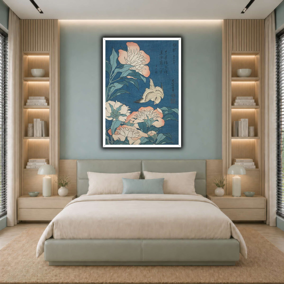 Peonies_and_Canary_Katsushika Hokusai cool-bedroom