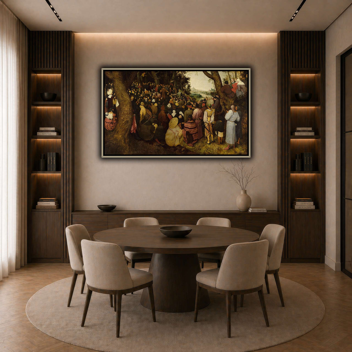 Pieter_Bruegel_The_Sermon_of_Saint_John_the_Baptist dark neutral-dining room