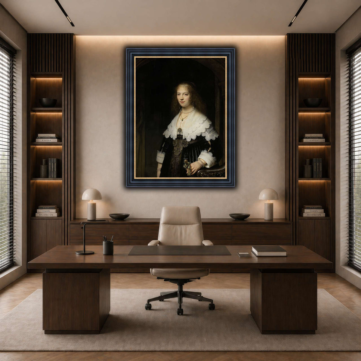 Portrait-of-a-Woman-Possibly-Maria-Trip_Rembrandt-van-Rijn dark neutral-office
