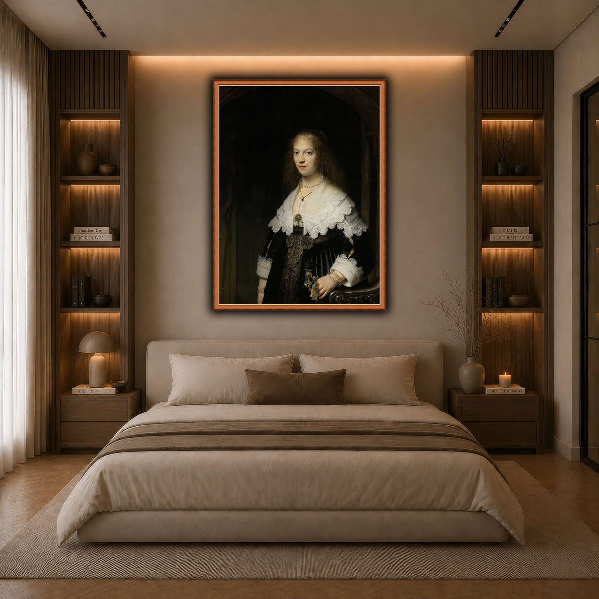 Portrait-of-a-Woman-Possibly-Maria-Trip_Rembrandt-van-Rijn dark neutral-bedroom