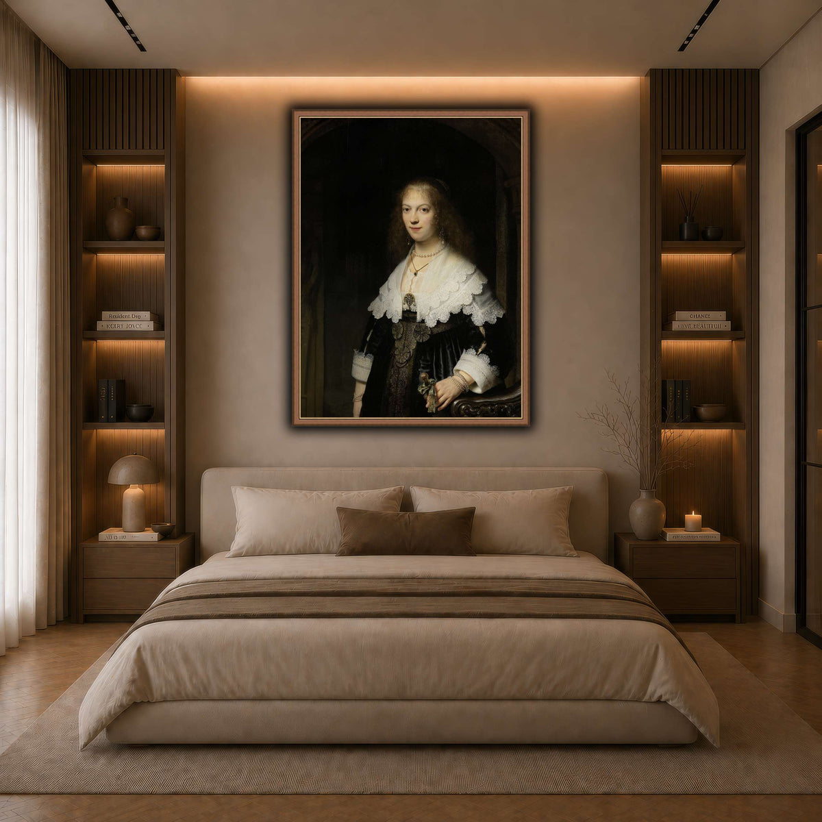 Portrait-of-a-Woman-Possibly-Maria-Trip_Rembrandt-van-Rijn dark neutral-bedroom