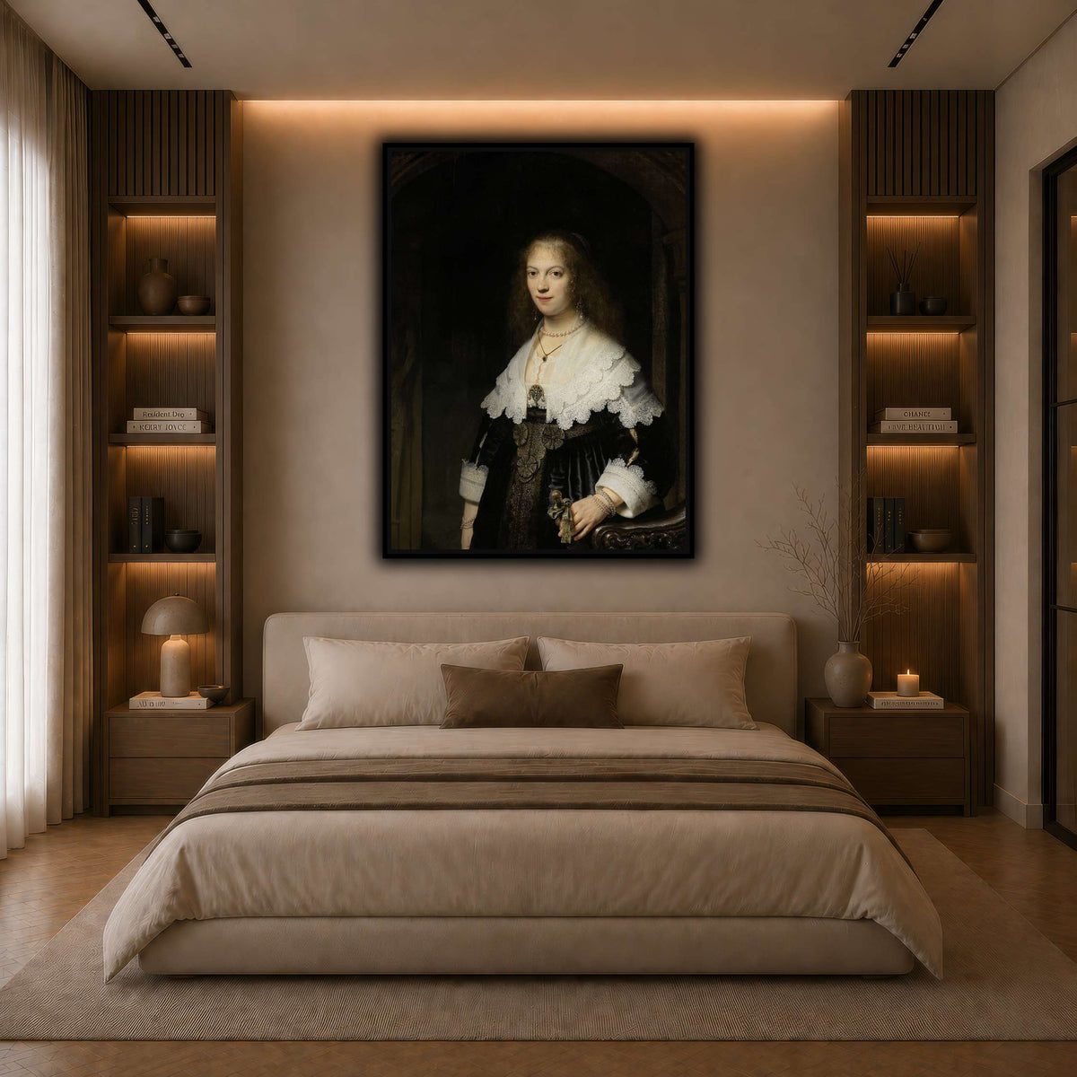 Portrait-of-a-Woman-Possibly-Maria-Trip_Rembrandt-van-Rijn dark neutral-bedroom