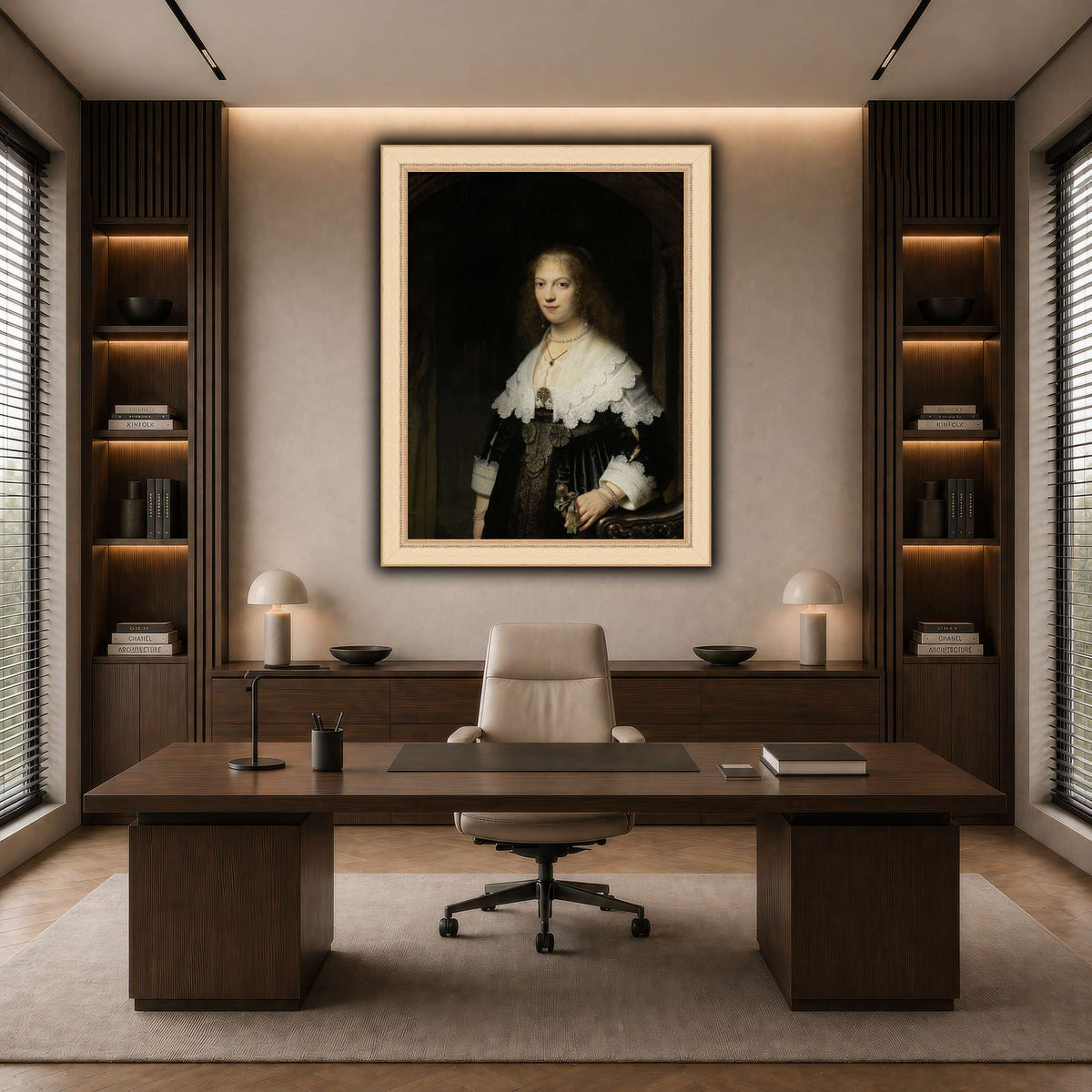 Portrait-of-a-Woman-Possibly-Maria-Trip_Rembrandt-van-Rijn dark neutral-office