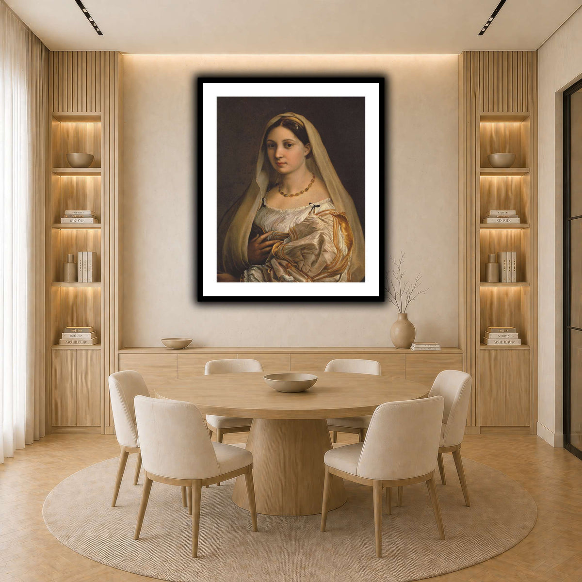 Raffaello_Sanzio_La_Donna_Velata light neutral-dining room