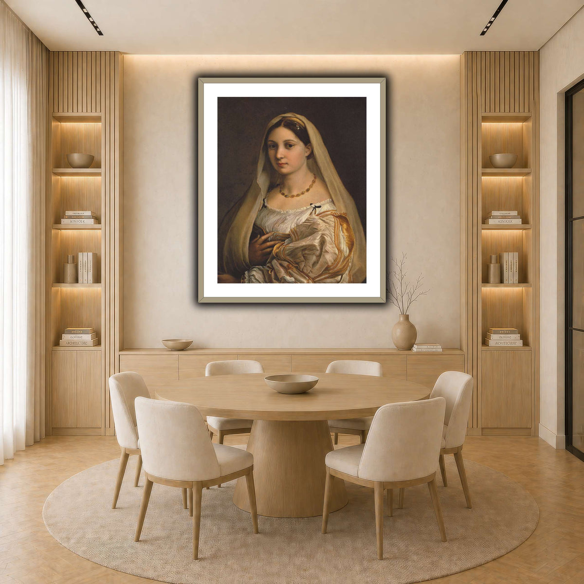 Raffaello_Sanzio_La_Donna_Velata light neutral-dining room