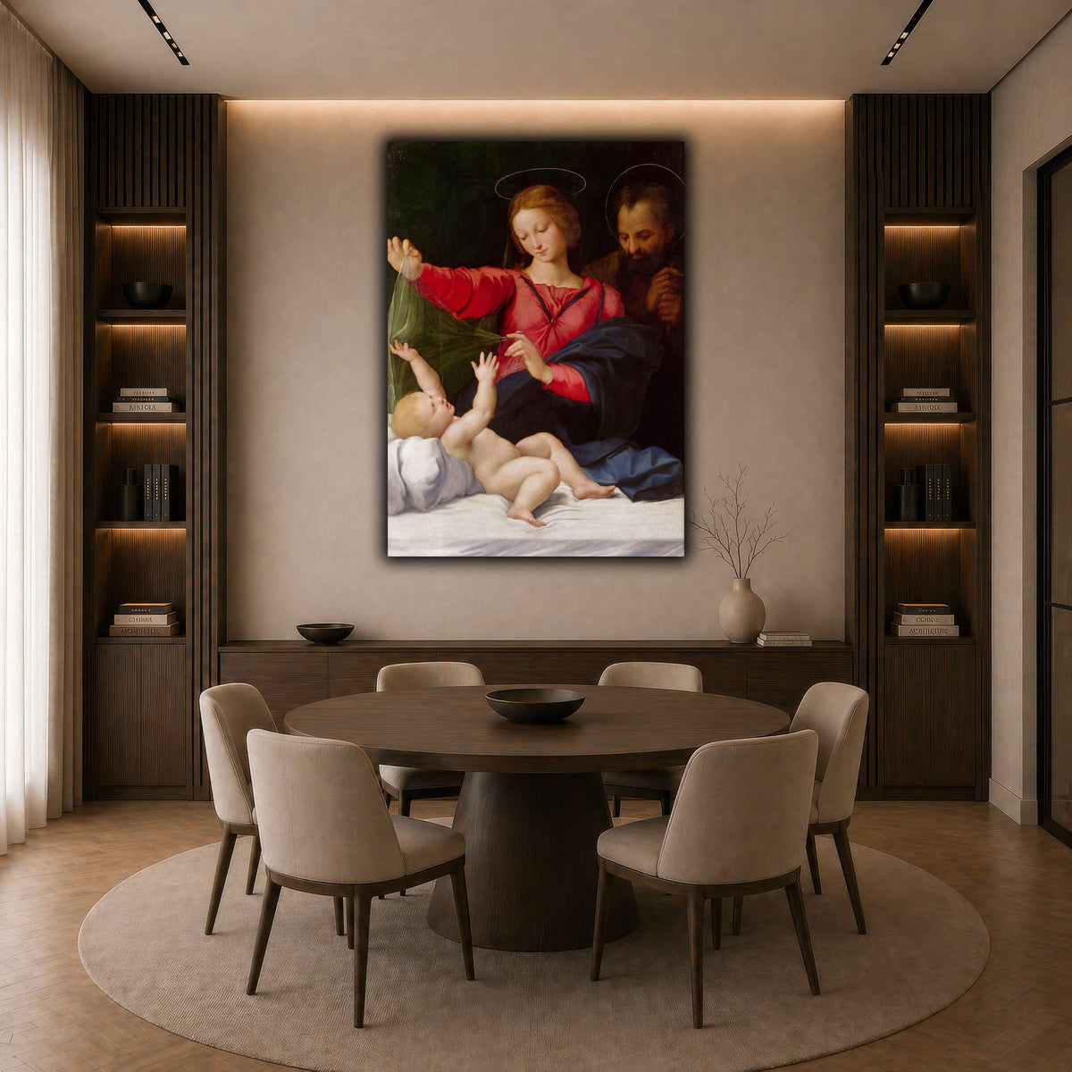 Raffaello_Sanzio_La_Madone_de_Lorette dark neutral-dining room