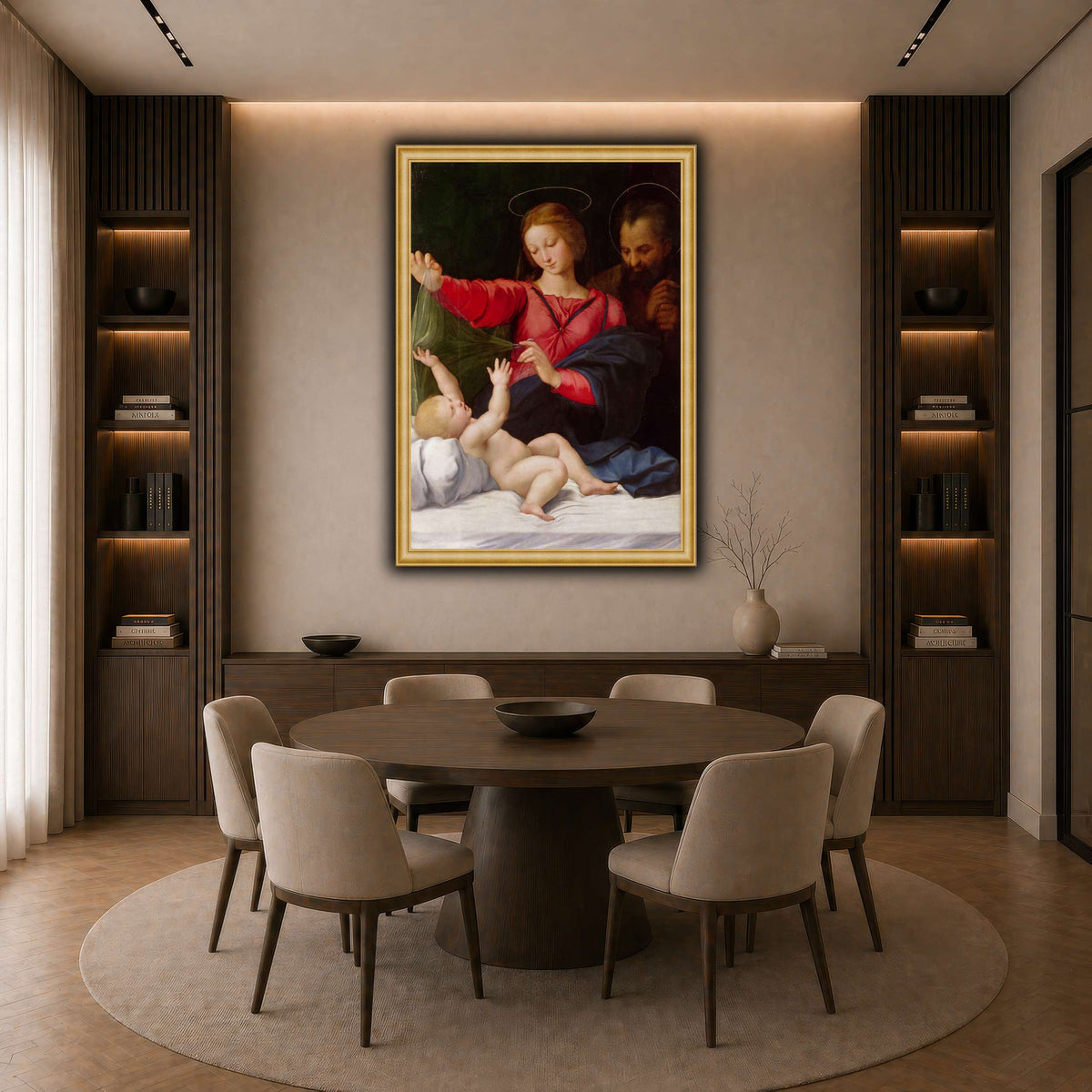Raffaello_Sanzio_La_Madone_de_Lorette dark neutral-dining room