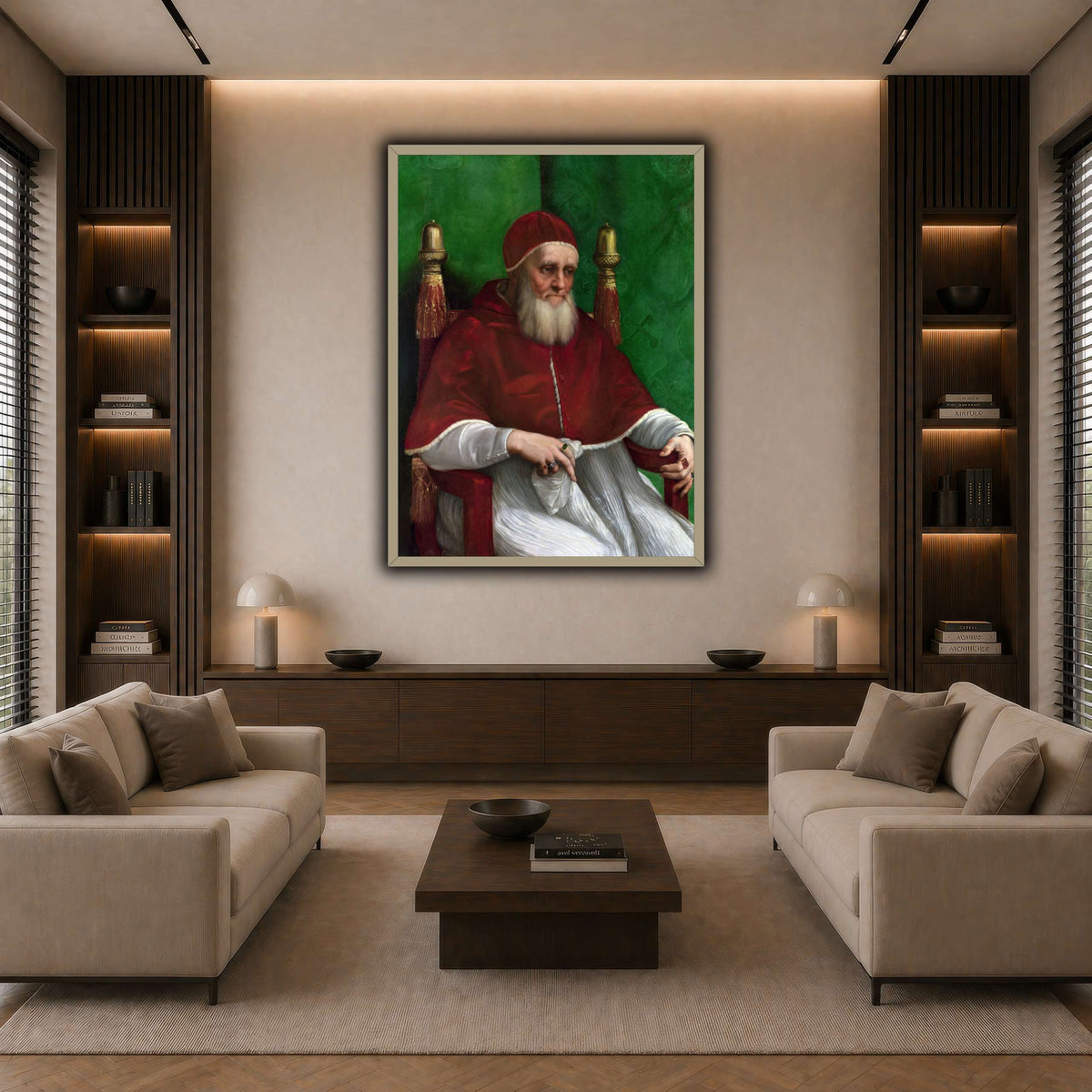 Raffaello_Sanzio_Pope_Julius_II dark neutral-living room