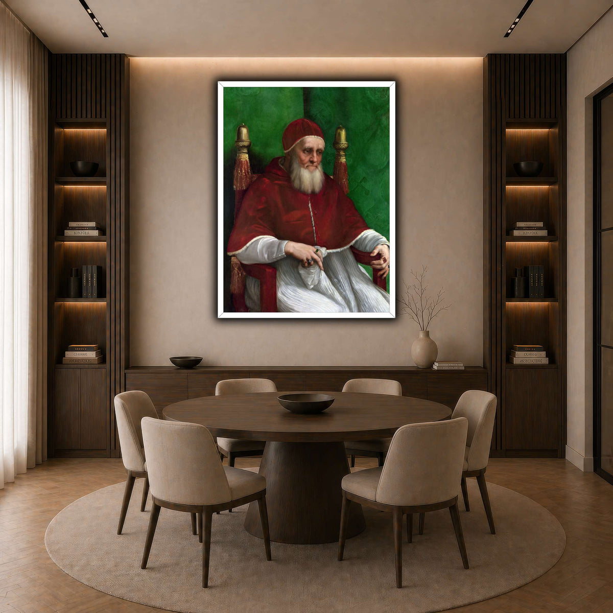 Raffaello_Sanzio_Pope_Julius_II dark neutral-dining room
