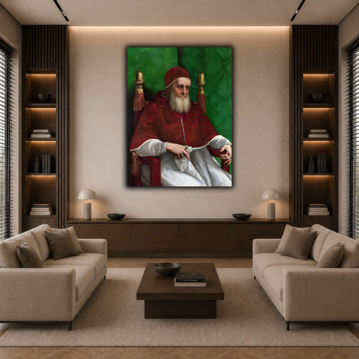 Raffaello_Sanzio_Pope_Julius_II dark neutral-living room