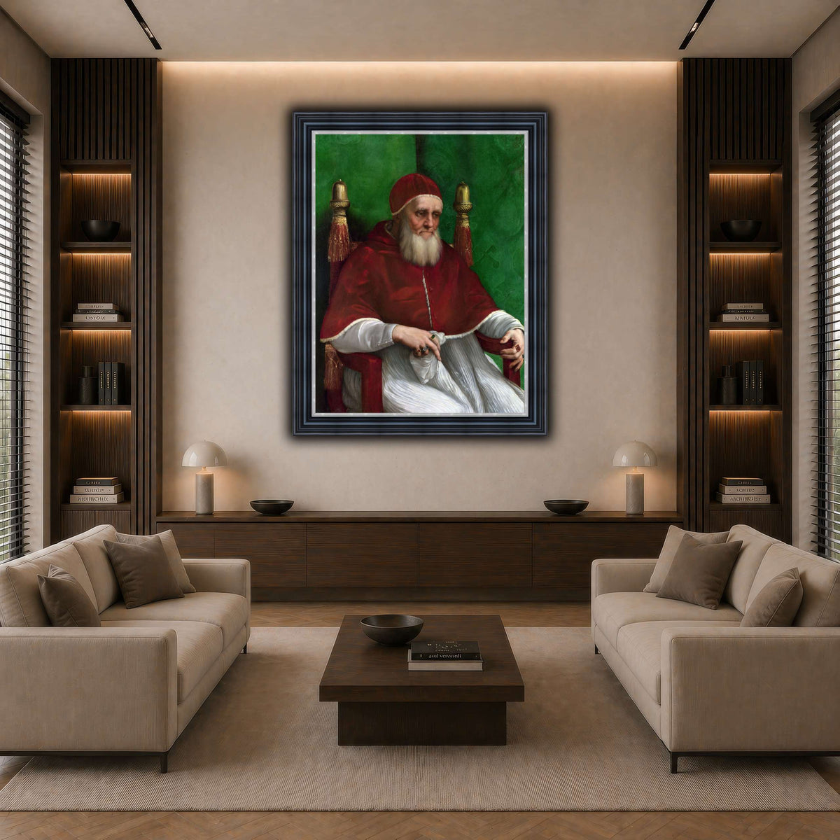 Raffaello_Sanzio_Pope_Julius_II dark neutral-living room