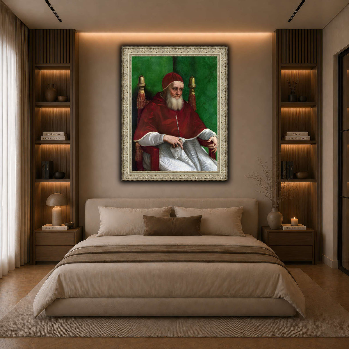 Raffaello_Sanzio_Pope_Julius_II dark neutral-bedroom