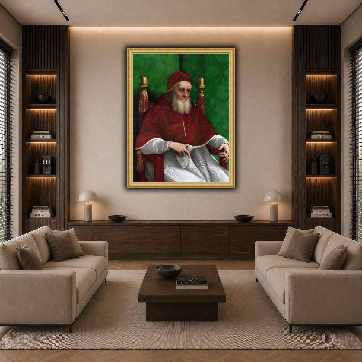 Raffaello_Sanzio_Pope_Julius_II dark neutral-living room