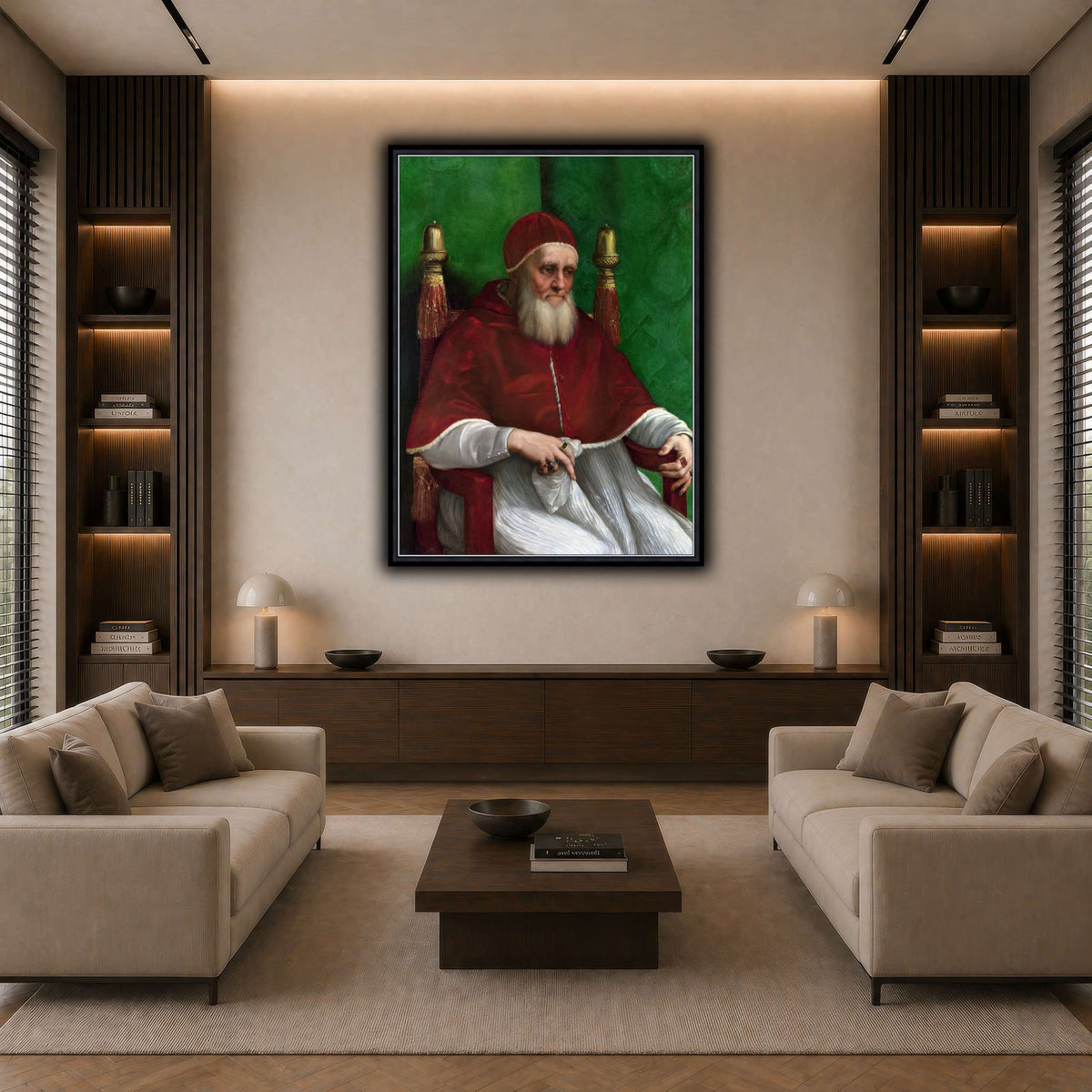 Raffaello_Sanzio_Pope_Julius_II dark neutral-living room