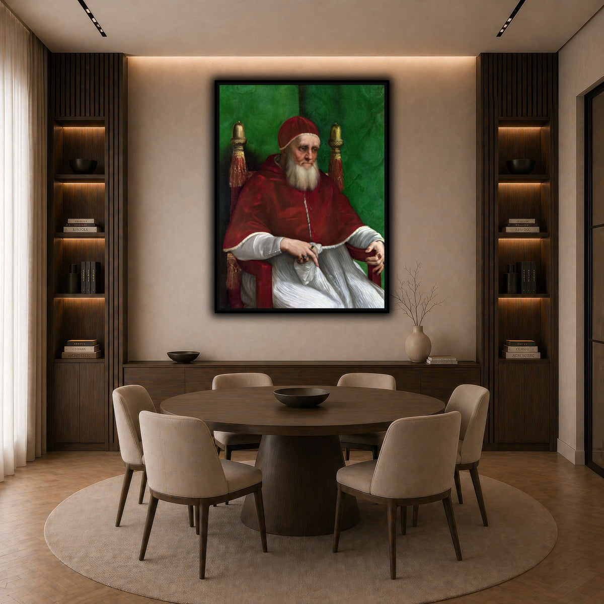 Raffaello_Sanzio_Pope_Julius_II dark neutral-dining room