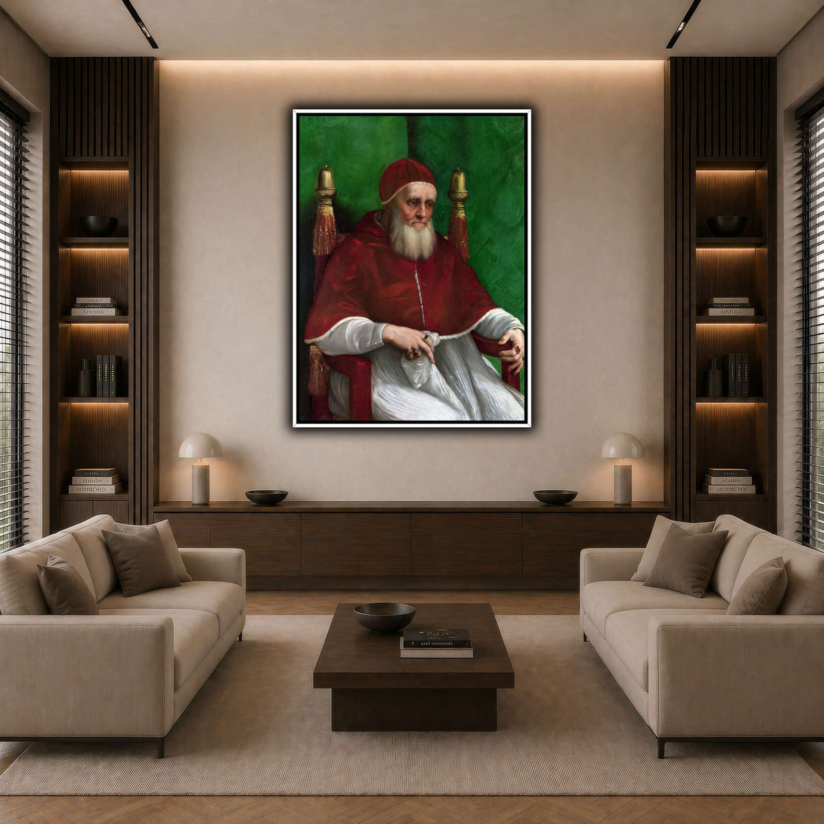 Raffaello_Sanzio_Pope_Julius_II dark neutral-living room