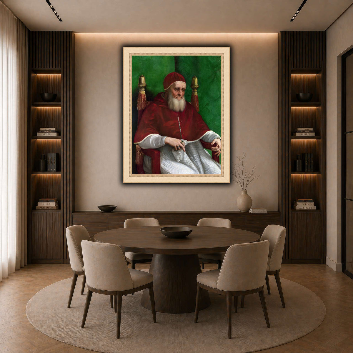 Raffaello_Sanzio_Pope_Julius_II dark neutral-dining room
