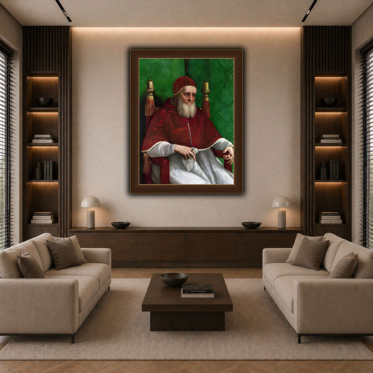 Raffaello_Sanzio_Pope_Julius_II dark neutral-living room