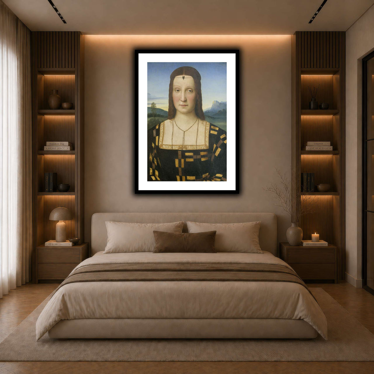 Raffaello_Sanzio_Portrait_of_Elisabetta_Gonzaga,_Duchess_of_Urbino dark neutral-bedroom