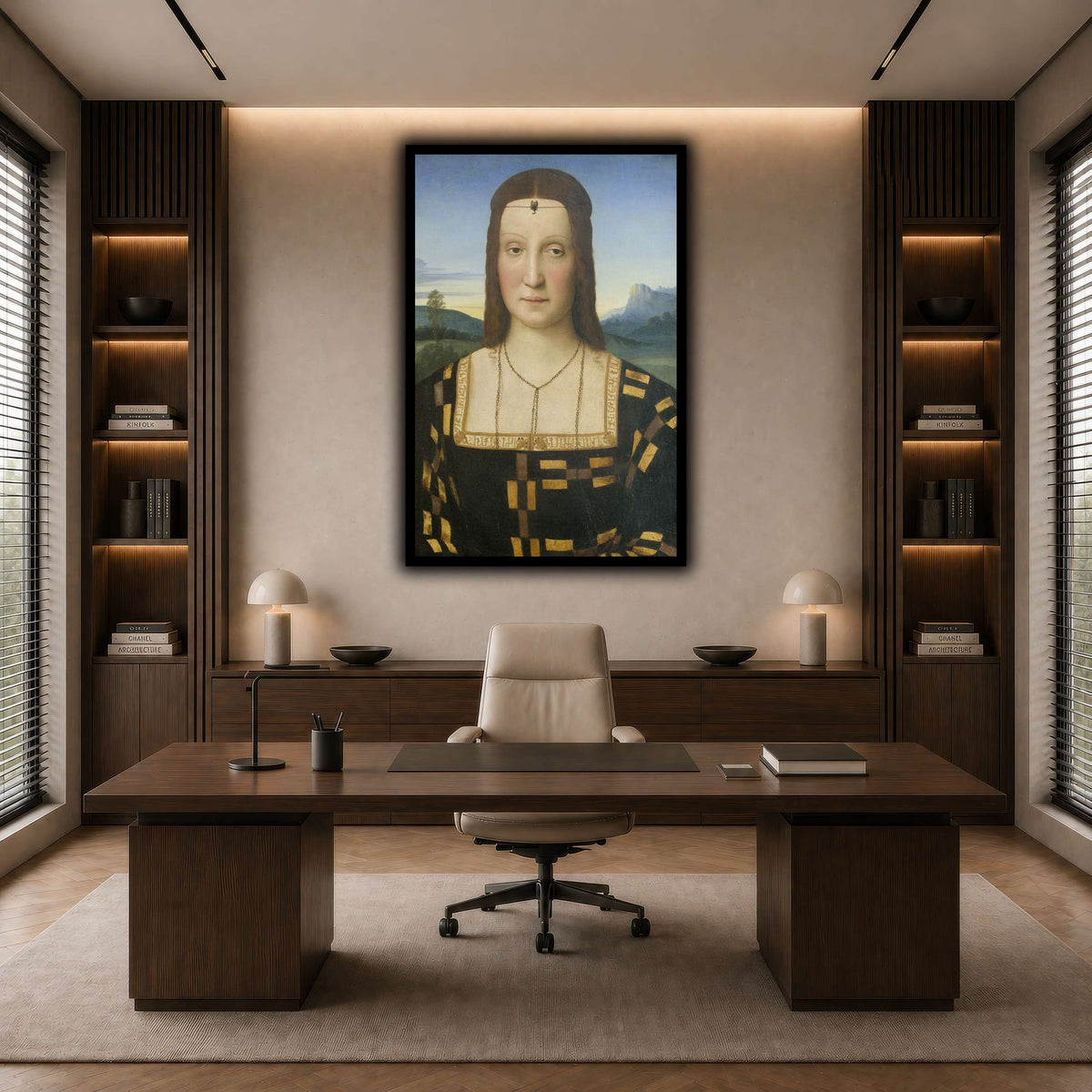 Raffaello_Sanzio_Portrait_of_Elisabetta_Gonzaga,_Duchess_of_Urbino dark neutral-office