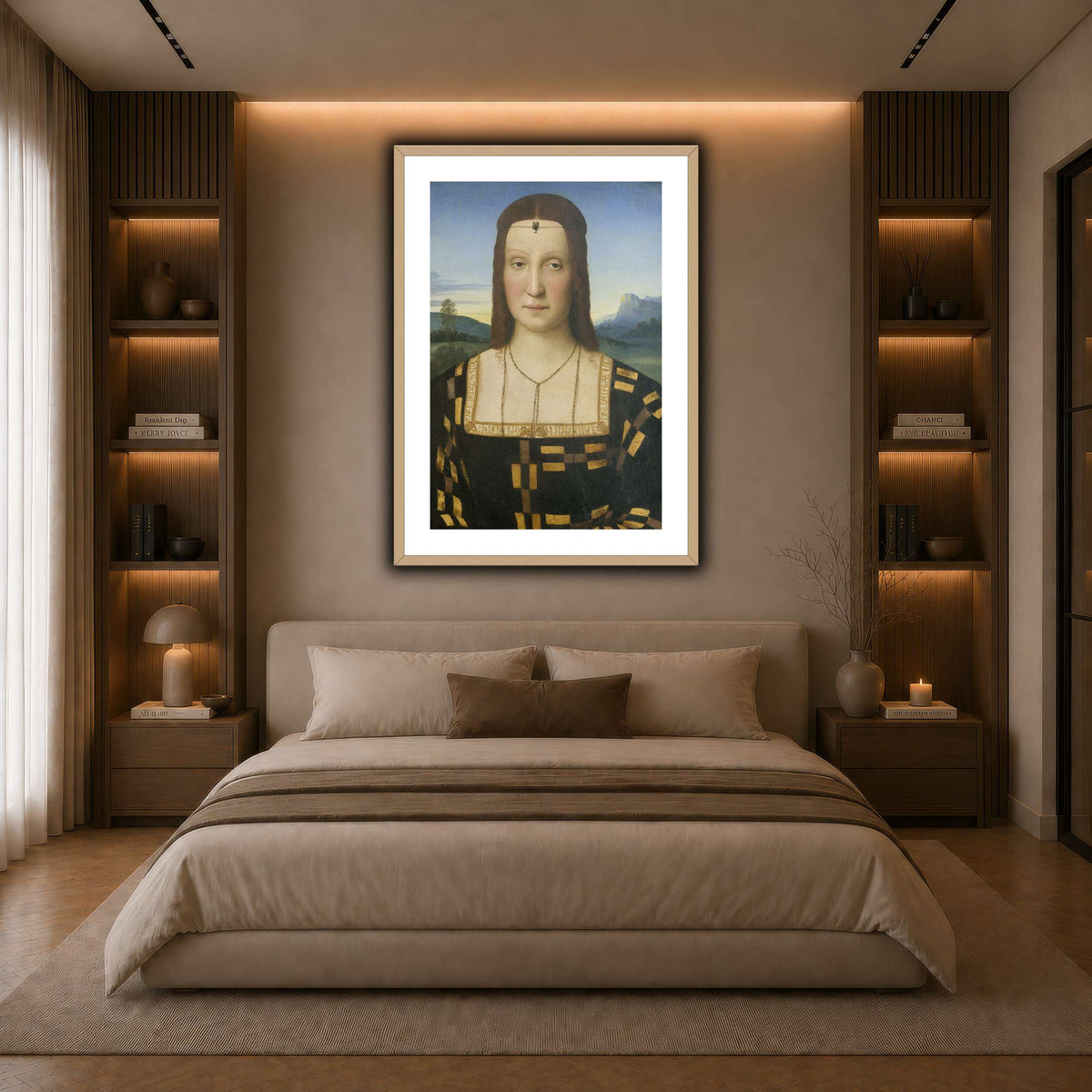 Raffaello_Sanzio_Portrait_of_Elisabetta_Gonzaga,_Duchess_of_Urbino dark neutral-bedroom