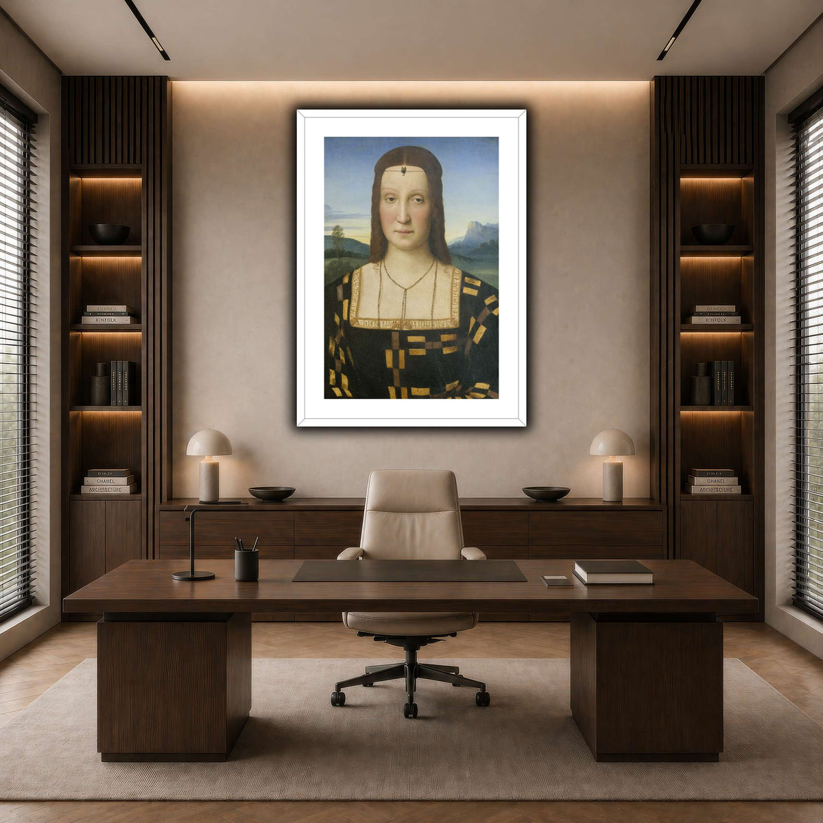 Raffaello_Sanzio_Portrait_of_Elisabetta_Gonzaga,_Duchess_of_Urbino dark neutral-office
