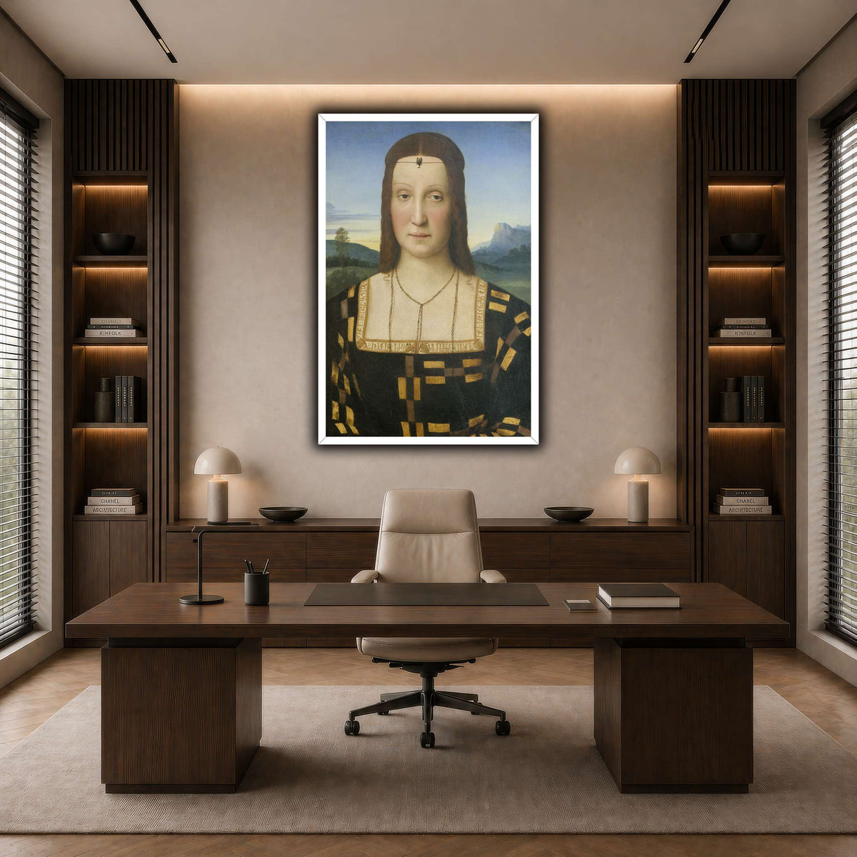 Raffaello_Sanzio_Portrait_of_Elisabetta_Gonzaga,_Duchess_of_Urbino dark neutral-office