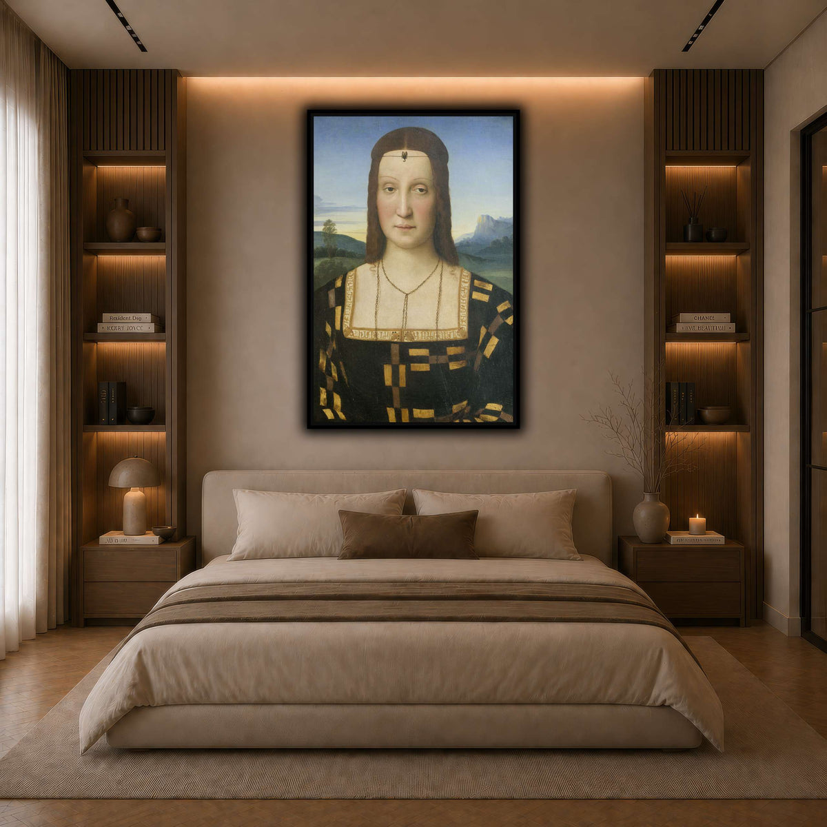 Raffaello_Sanzio_Portrait_of_Elisabetta_Gonzaga,_Duchess_of_Urbino dark neutral-bedroom