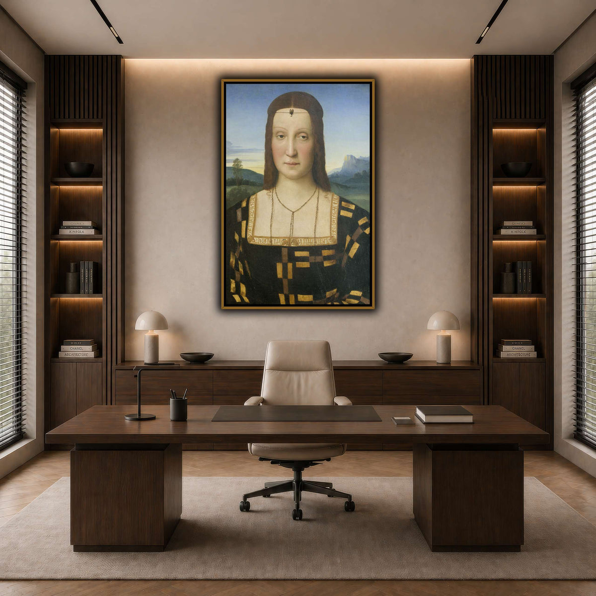 Raffaello_Sanzio_Portrait_of_Elisabetta_Gonzaga,_Duchess_of_Urbino dark neutral-office