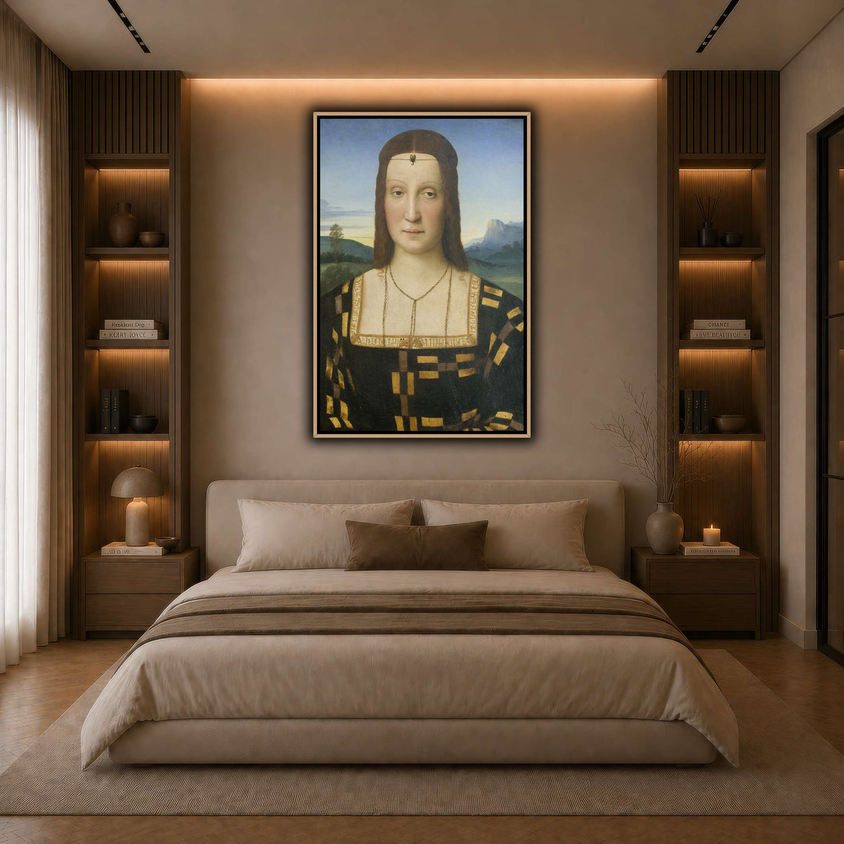 Raffaello_Sanzio_Portrait_of_Elisabetta_Gonzaga,_Duchess_of_Urbino dark neutral-bedroom