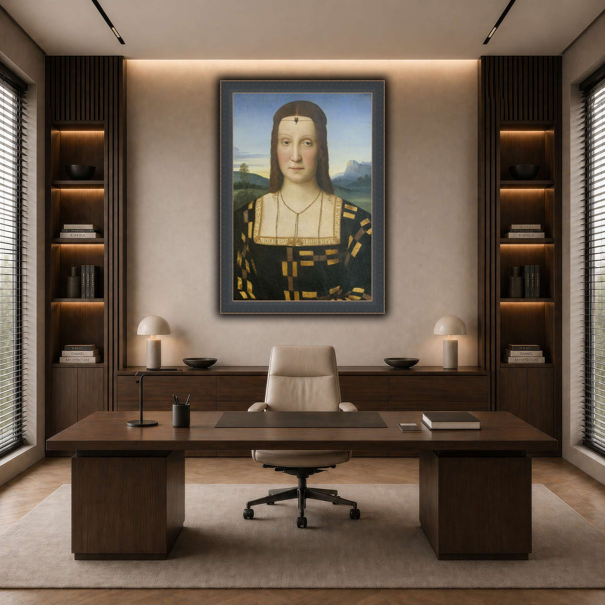 Raffaello_Sanzio_Portrait_of_Elisabetta_Gonzaga,_Duchess_of_Urbino dark neutral-office