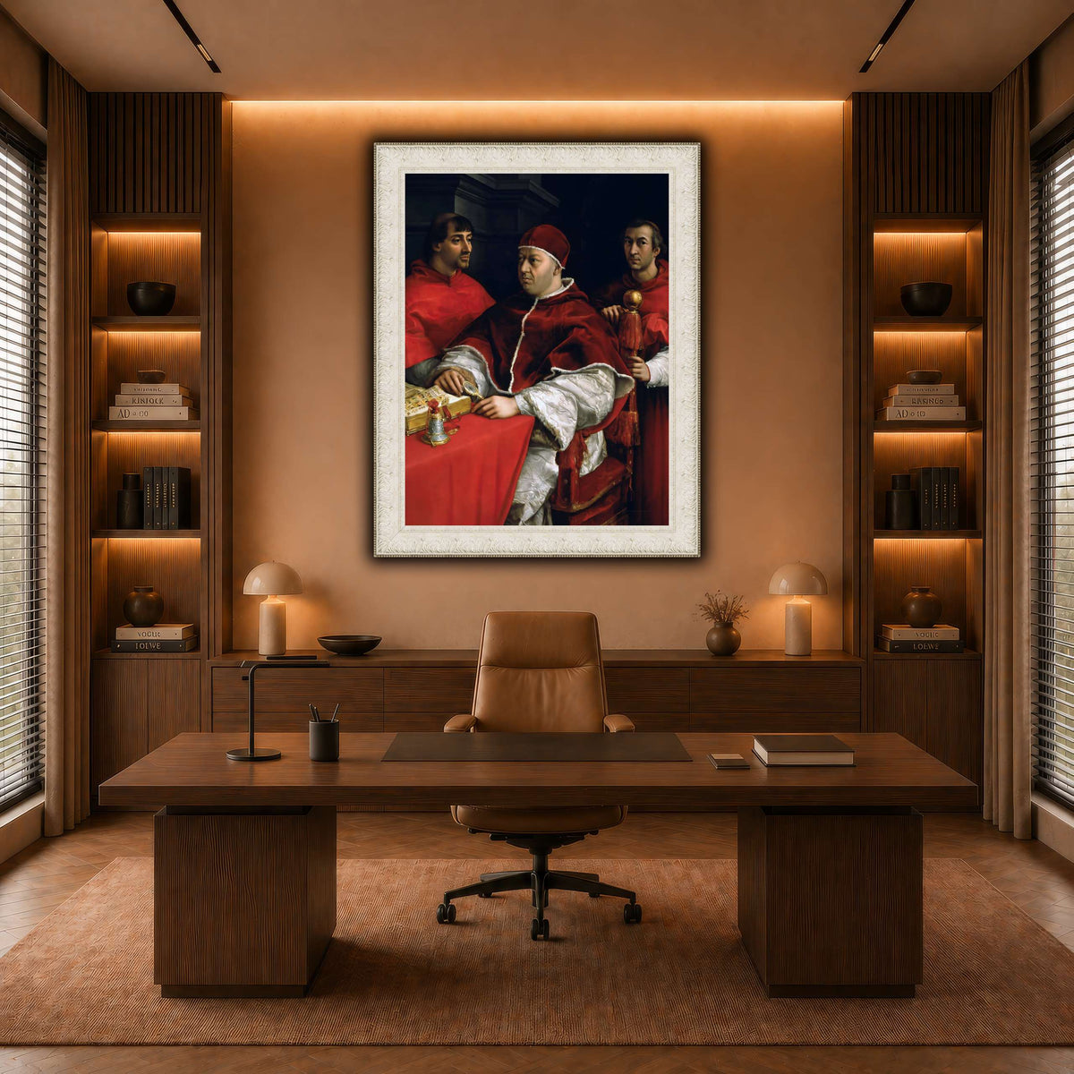 Raffaello_Sanzio_Portrait_of_Pope_Leo_X_and_his_cousins,_cardinals warm-office