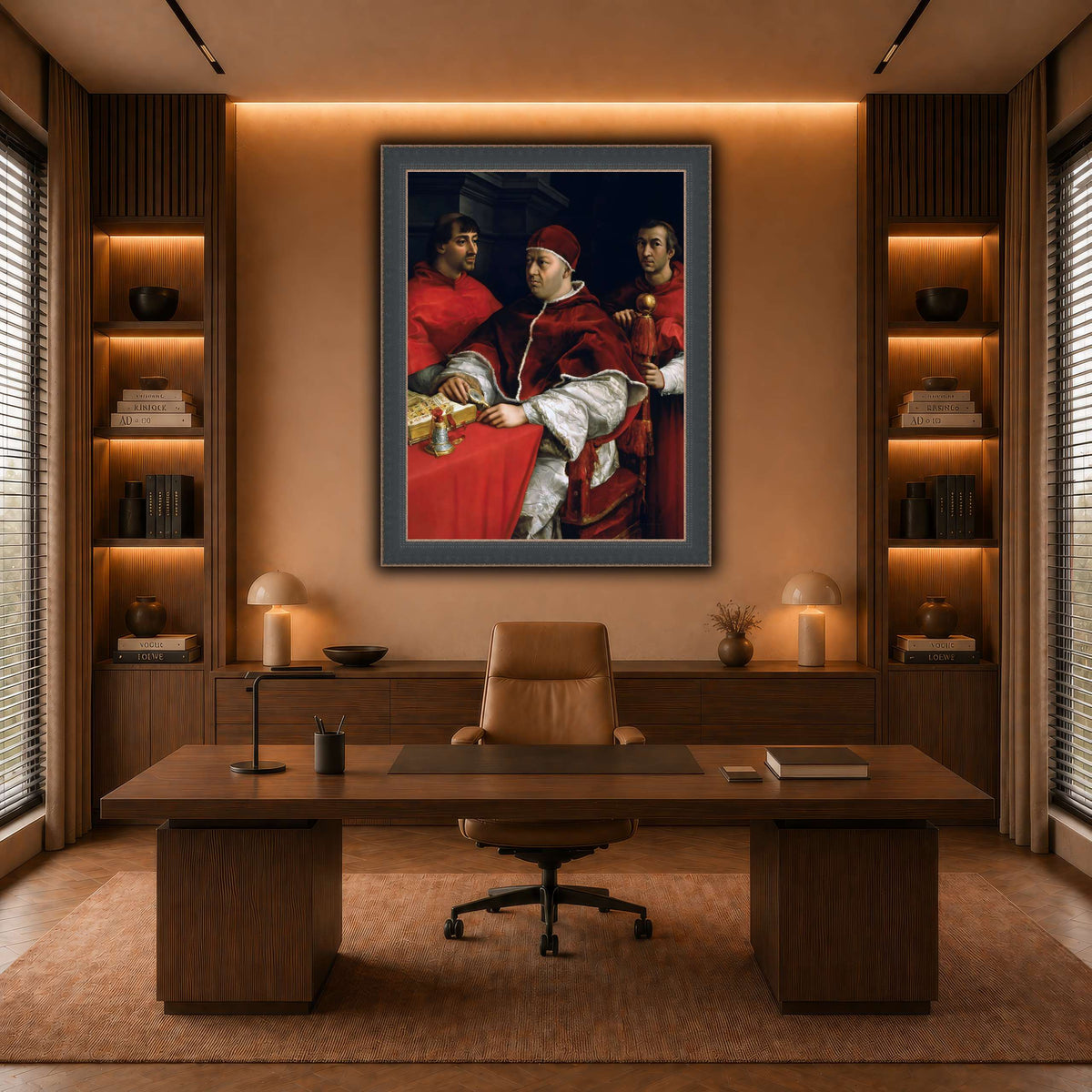 Raffaello_Sanzio_Portrait_of_Pope_Leo_X_and_his_cousins,_cardinals warm-office