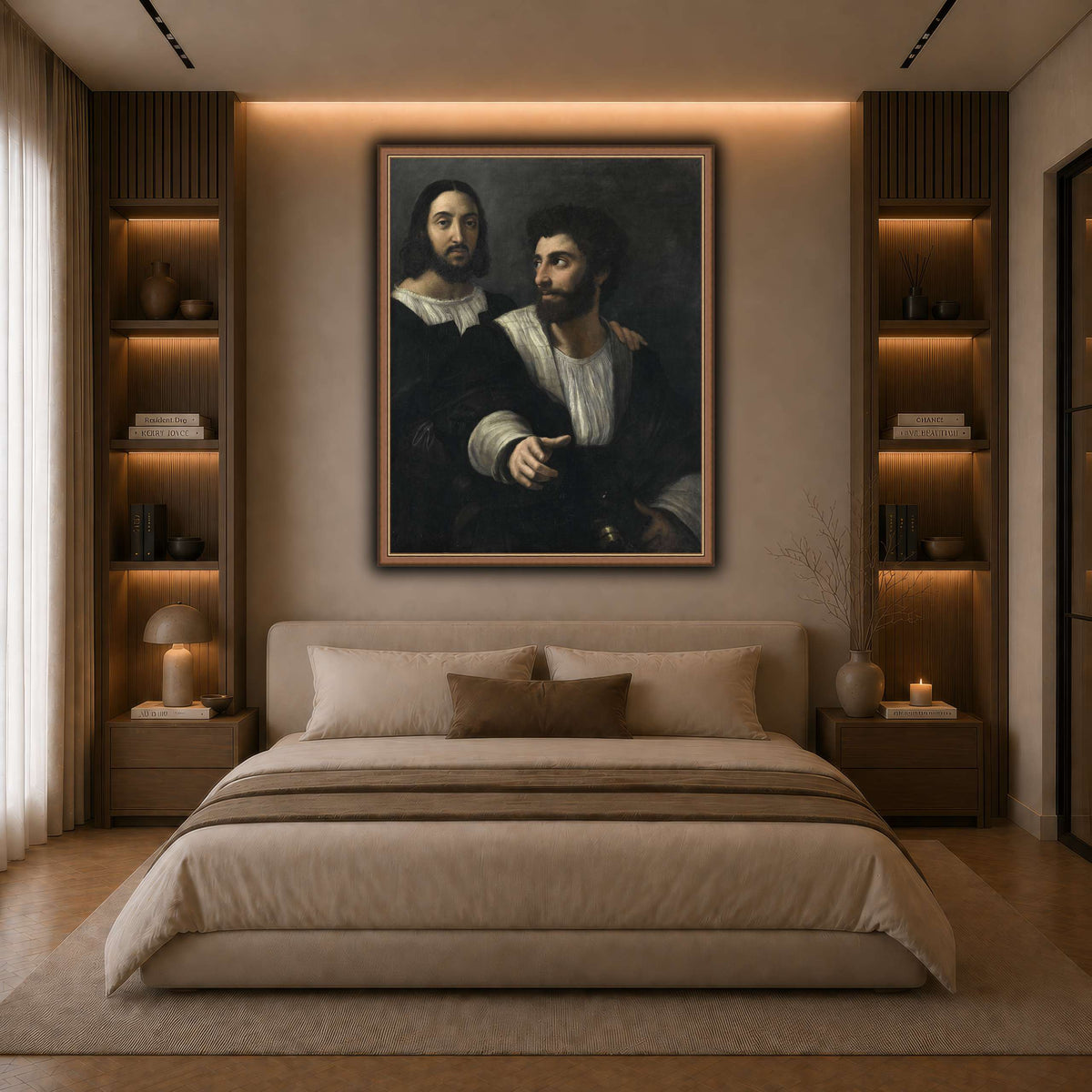 Raphael_self_portrait_with_a_friend dark neutral-bedroom