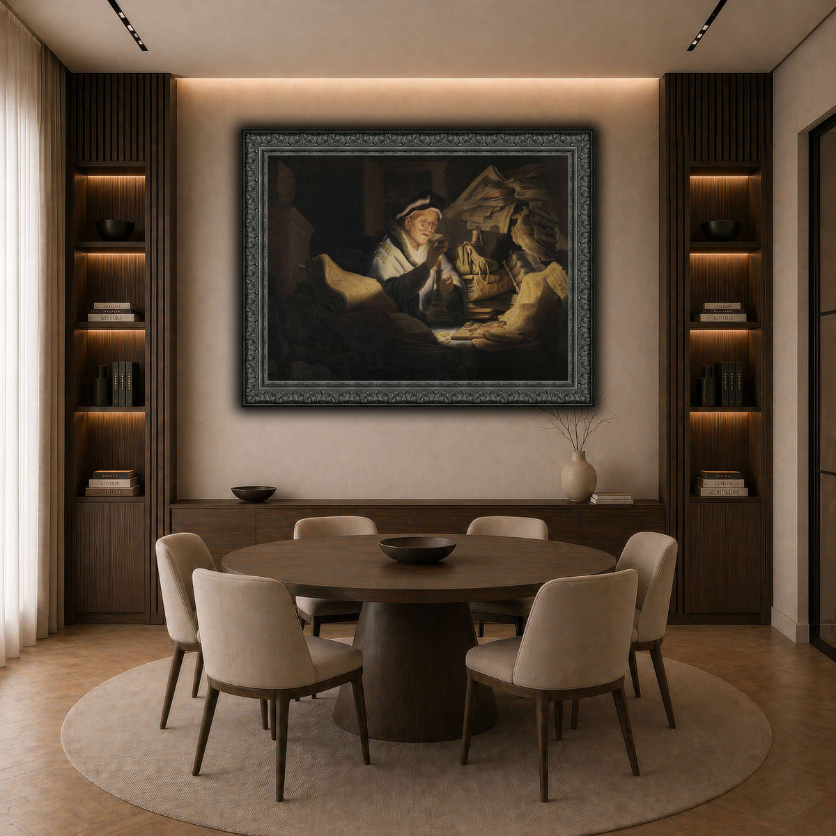 The-Money-Changer_Rembrandt-van-Rijn dark neutral-dining room
