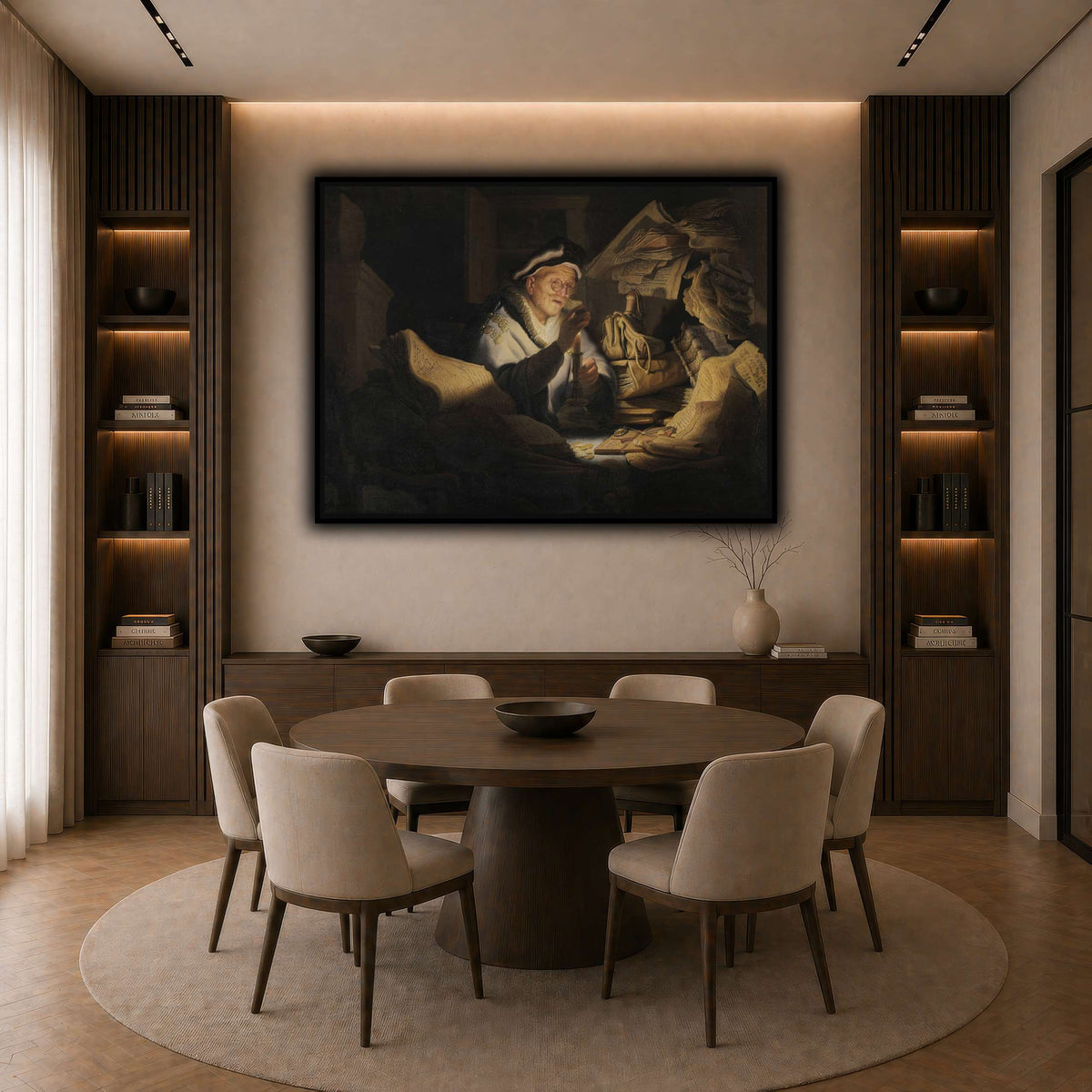 The-Money-Changer_Rembrandt-van-Rijn dark neutral-dining room
