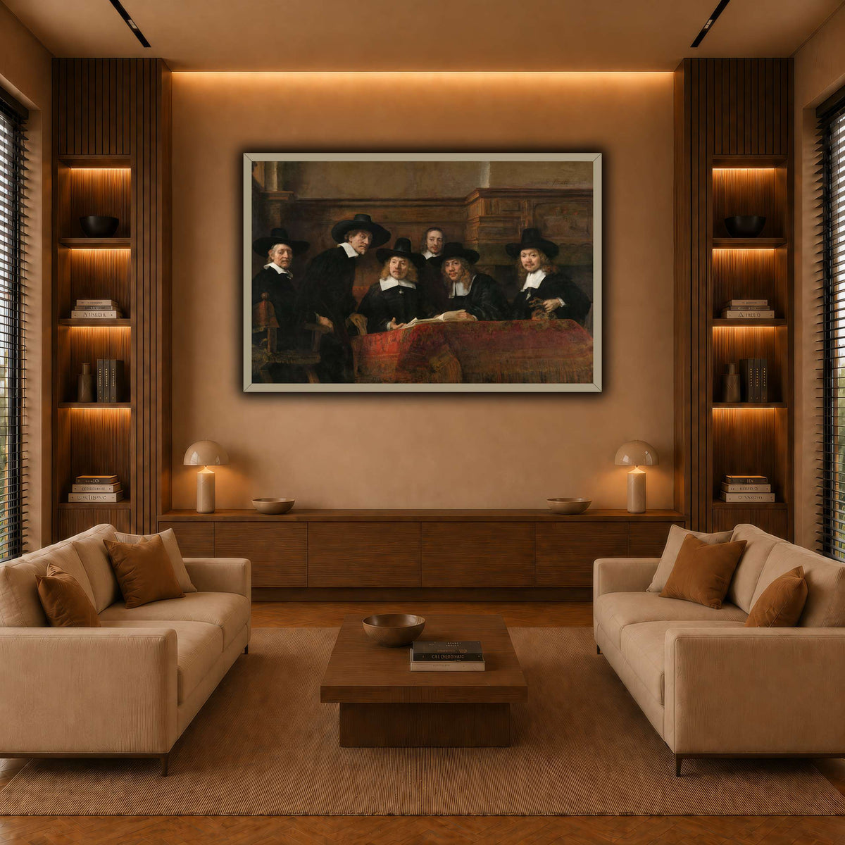 The-Sampling-Officials-of-the-Amsterdam-Drapers-Guild-Known-as-The-Syndic_Rembrandt-van-Rijn warm-living-room